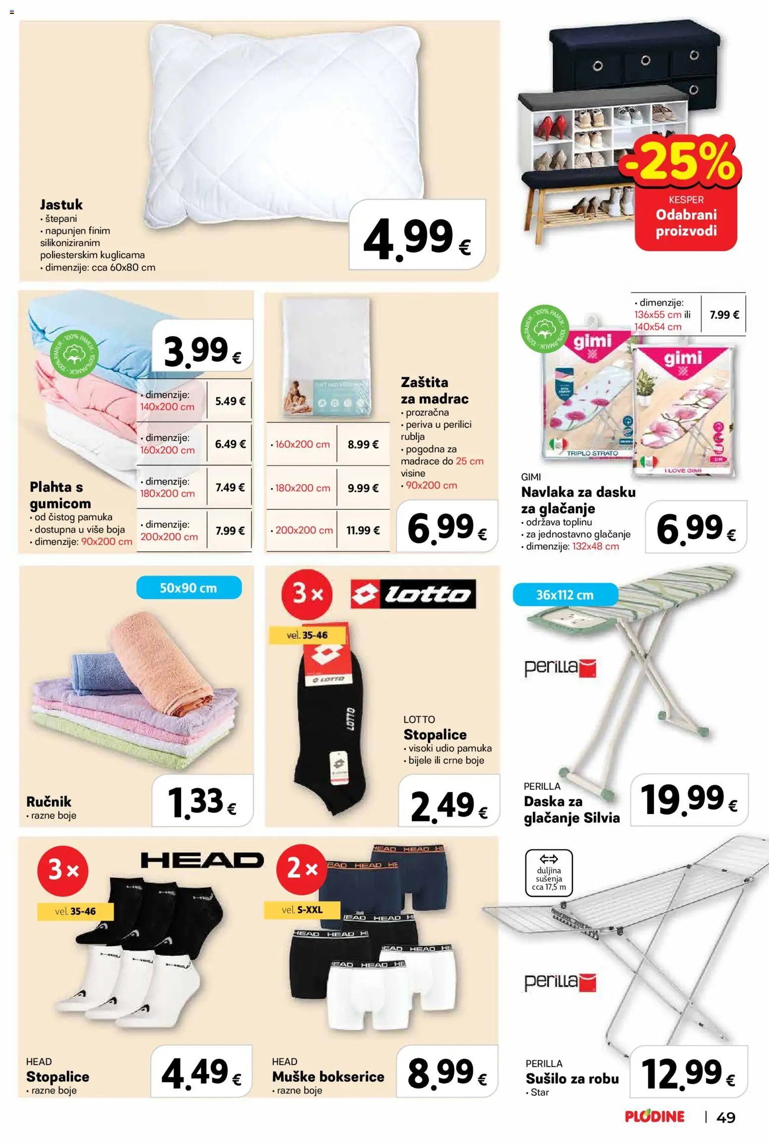 Plodine katalog | vrijedi od 18.06.2026 | Stranica: 49 | Proizvodi: Madrac, Jastuk, Ručnik, Bokserice