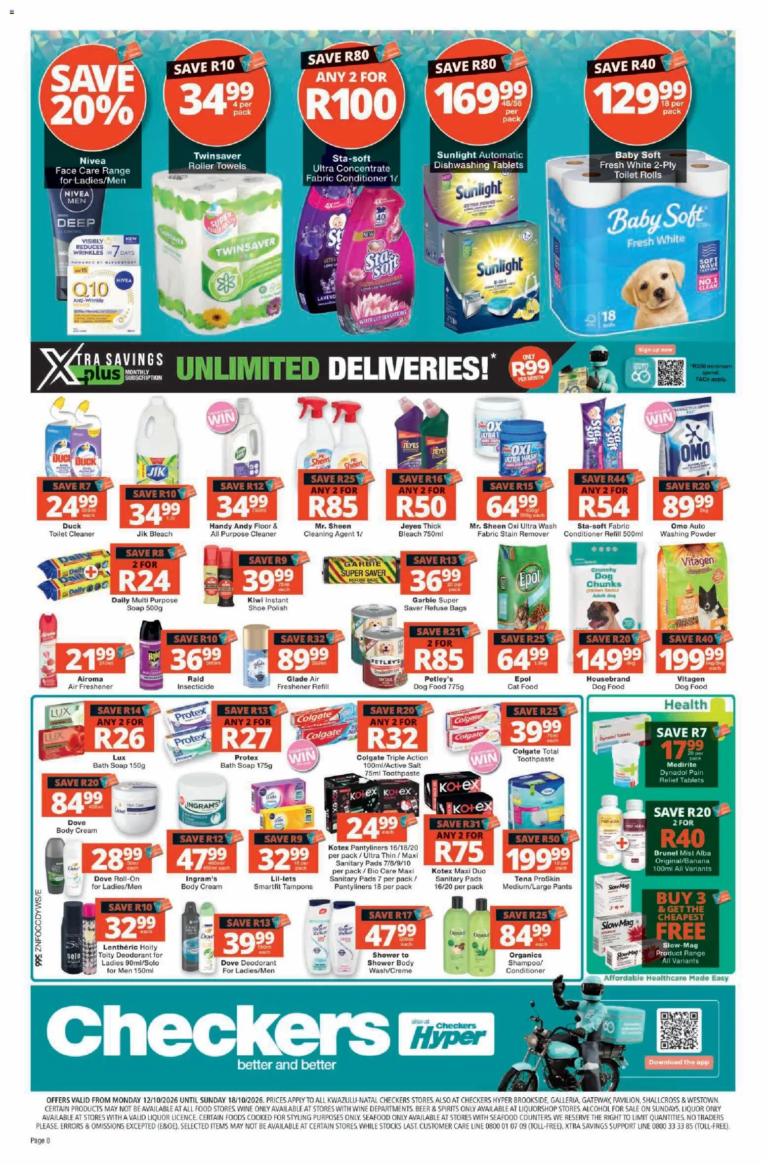 New Checkers catalogue – valid from 12/10/2026 | Page: 8 | Products: Shower, Bleach, Chicken, Soap