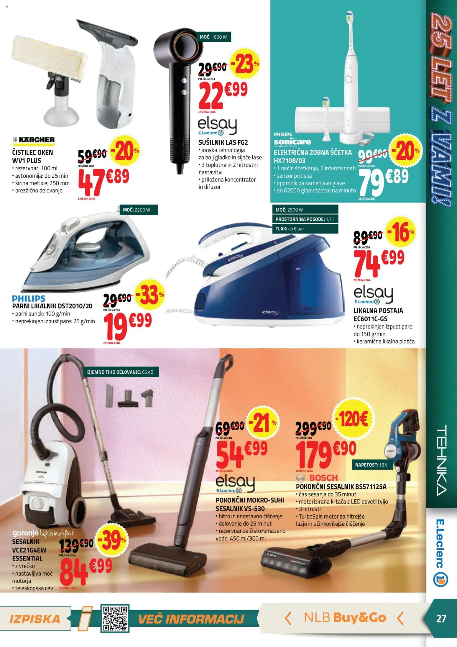 Novi E.leclerc katalog ponudbe – veljaven od 19.08.2026 | Stran: 7 | Izdelki: Likalnik, Elektricna zobna scetka, Krtaca, Sesalnik