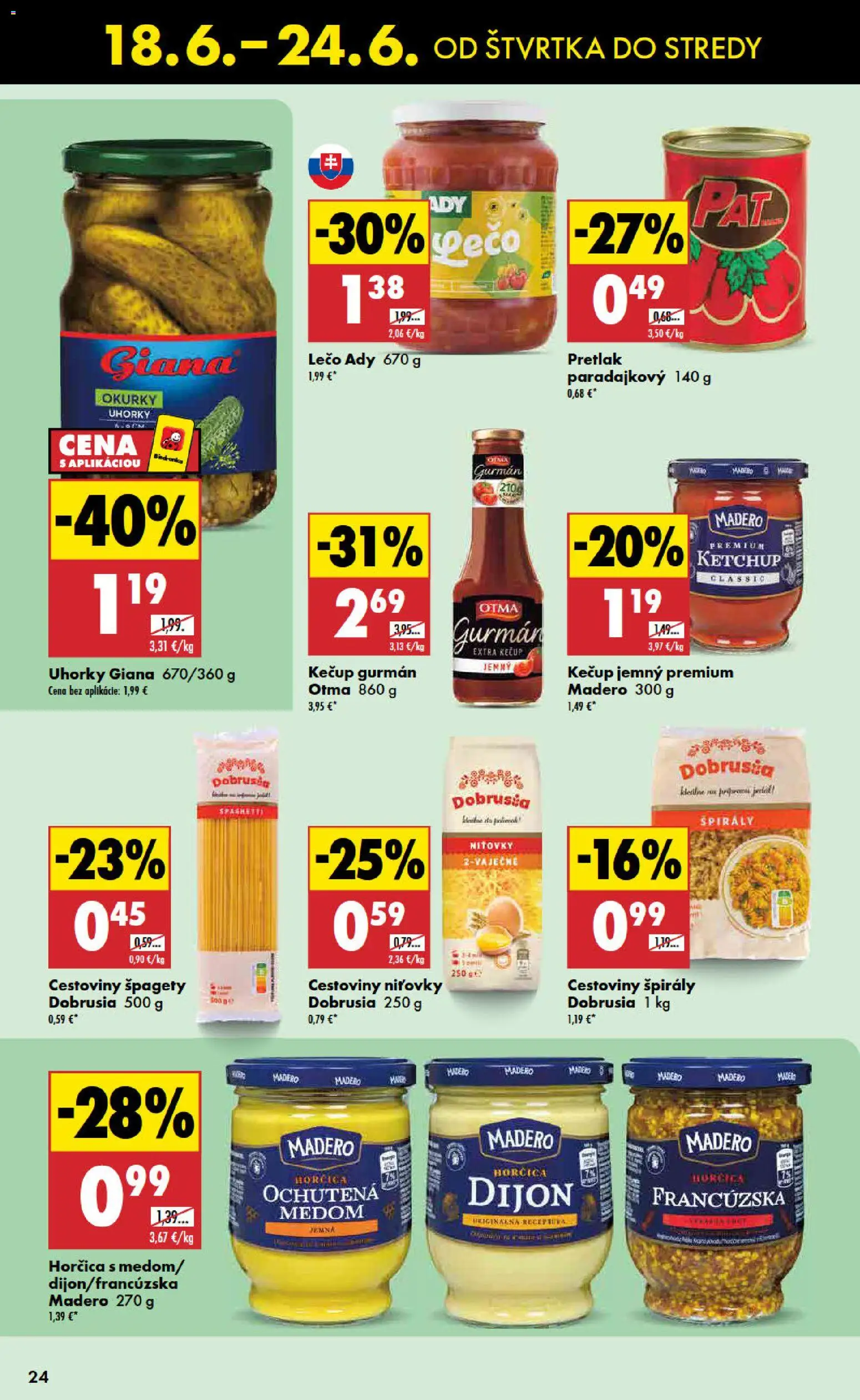 Nové Biedronka akcie – leták je platný od 18.06.2026 | Strana: 24 | Produkty: Cestoviny, Kečup, Uhorky, Špagety