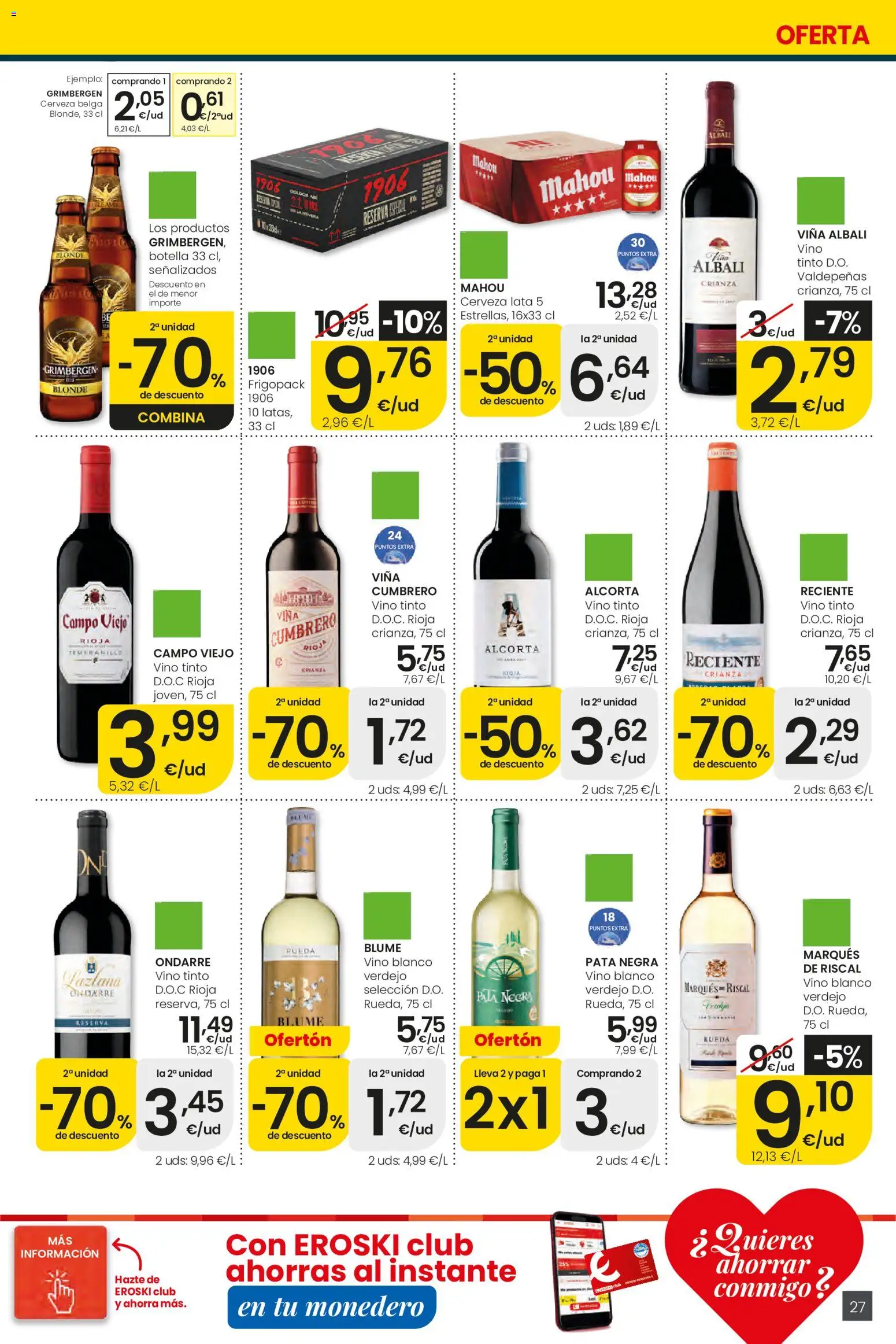 Eroski Ofertones de verano │ válido desde el 28.05.2026 | Página: 27 | Productos: Vino, Cerveza