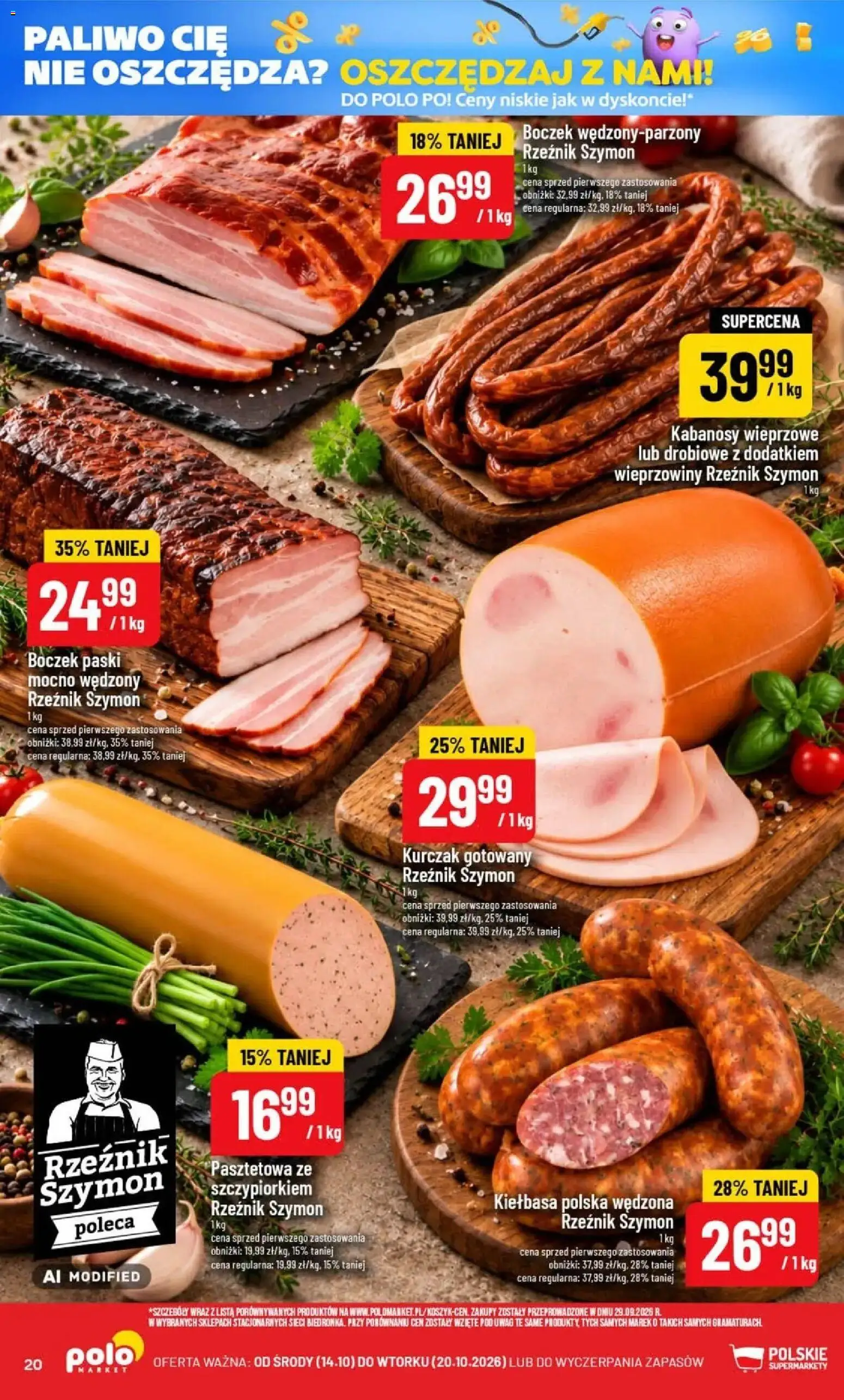 Nowa POLOmarket gazetka od jutra 14.10.2026 | Strona: 20 | Produkty: Kiełbasa, Kabanosy, Kabanosy wieprzowe, Boczek