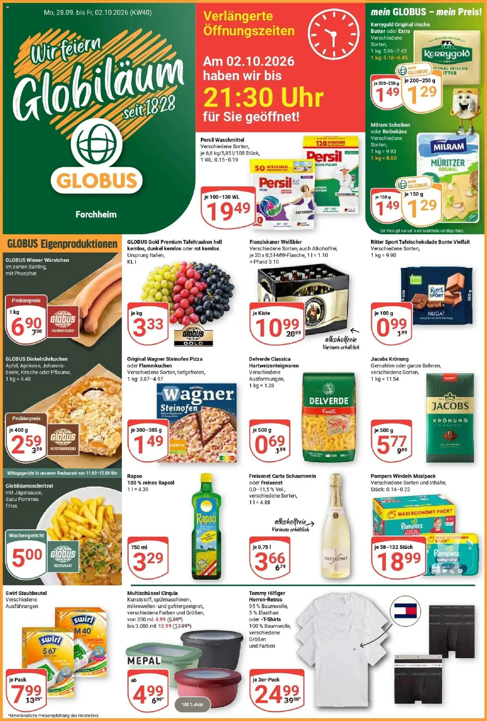 Globus Prospekt Forchheim (ab 28.09.2026) » Angebote online | Seite: 1 | Produkte: Butter, Ritter sport, Milram, Pizza