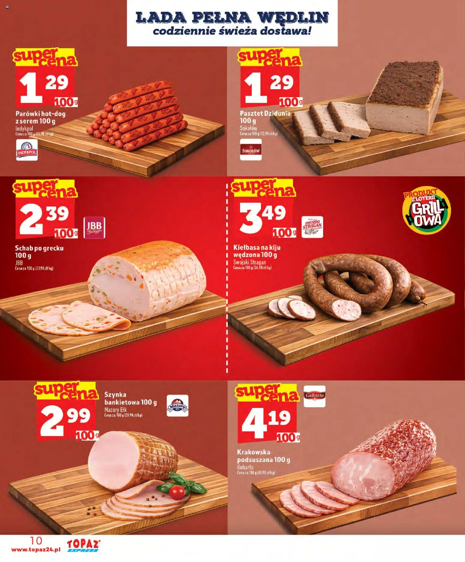 Topaz gazetka - Express od 11.06.2026 | Strona: 10 | Produkty: Kiełbasa, Schab, Parówki, Szynka