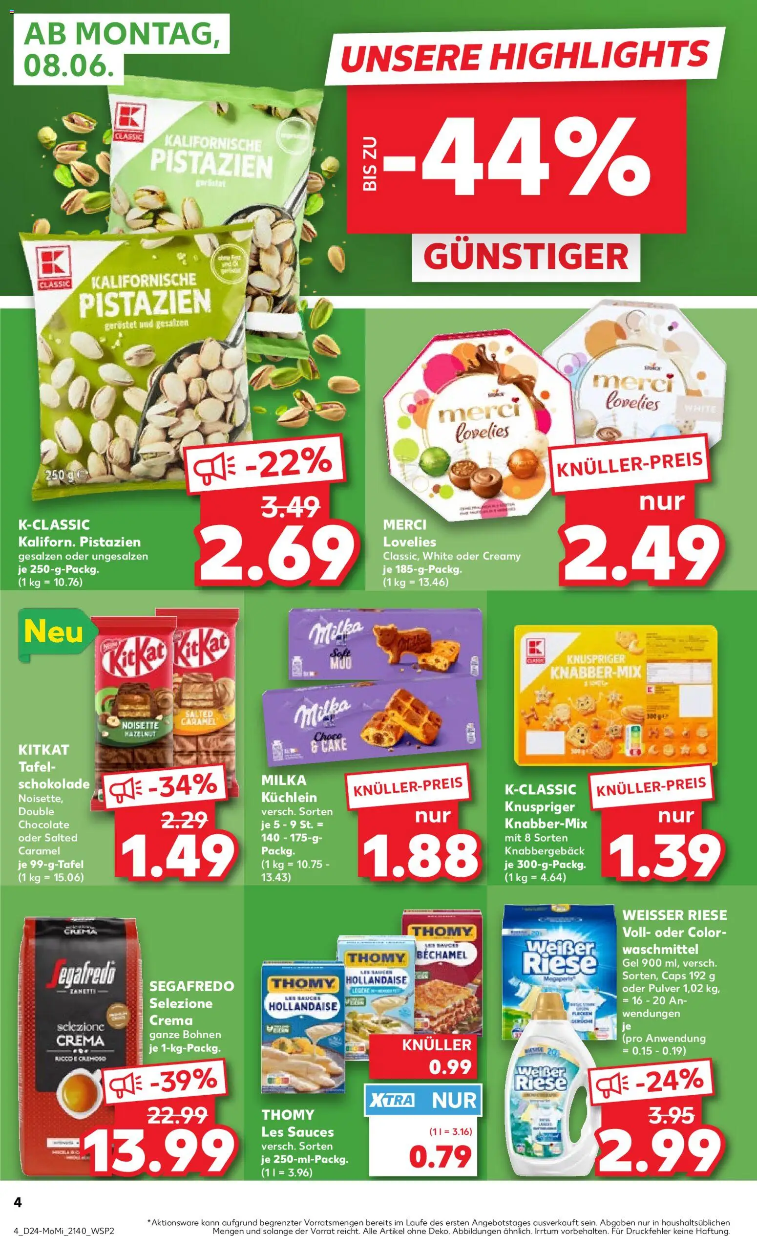 Kaufland Prospekt Stuttgart – gültig ab 08.06.2026 | Seite: 4 | Produkte: Merci, Milka, Pistazien, Waschmittel