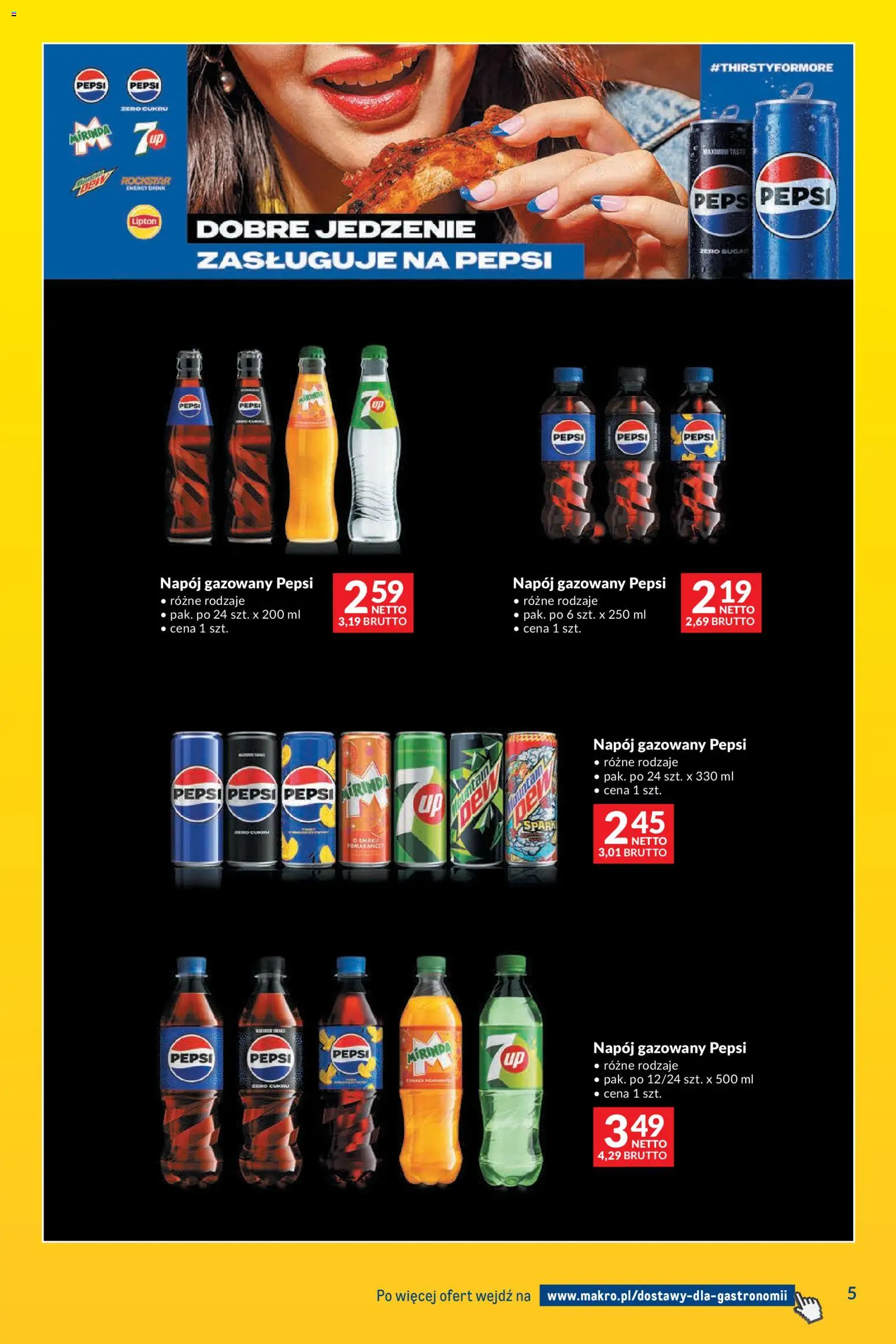 Makro gazetka - Dostawy dla gastronomii od 01.09.2026 | Strona: 5 | Produkty: Pepsi, Pepsi mirinda, Pepsi Zero