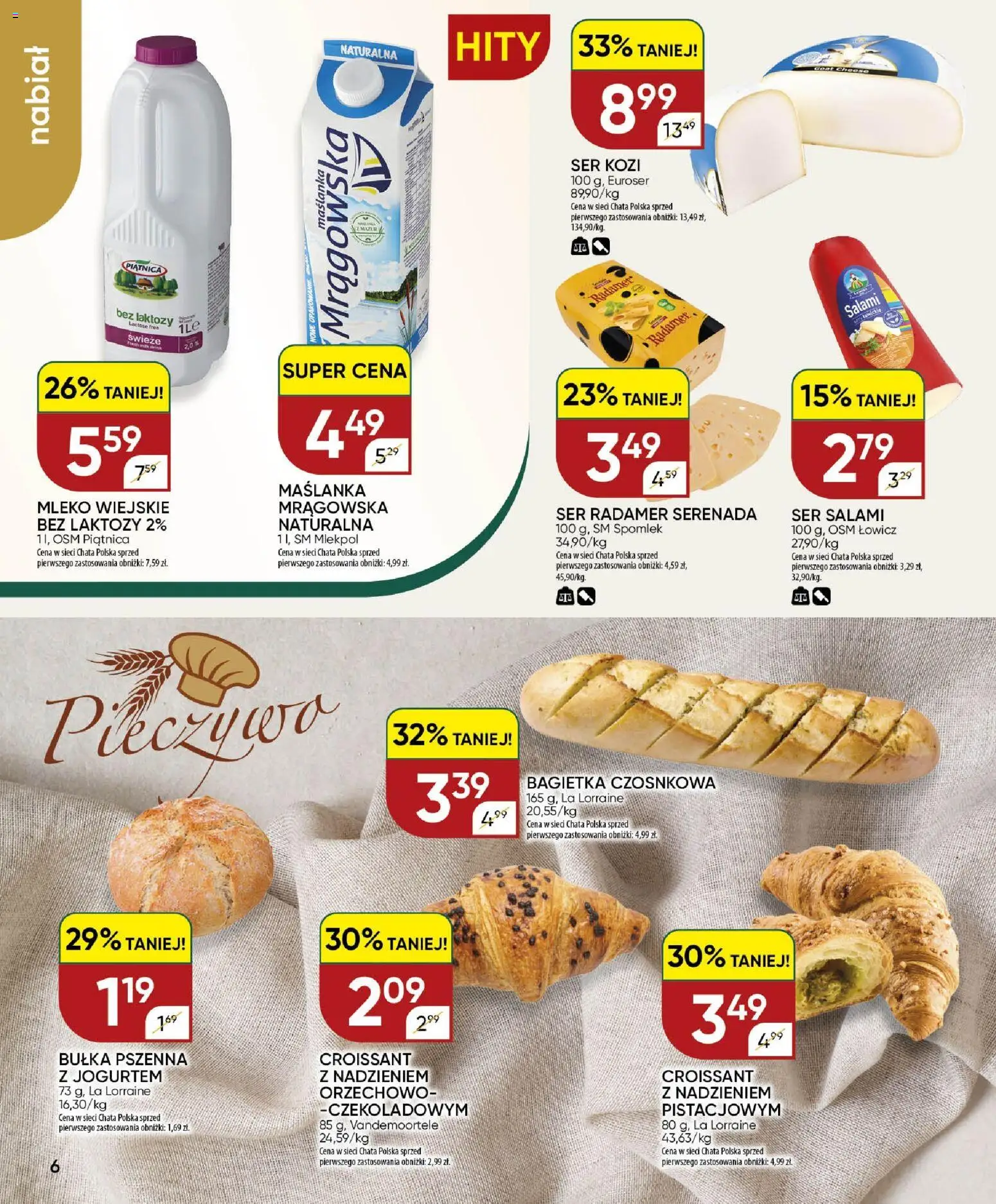 Chata Polska gazetka od 30.07.2026 | Strona: 6 | Produkty: Bez laktozy, Bagietka, Mleko, Salami