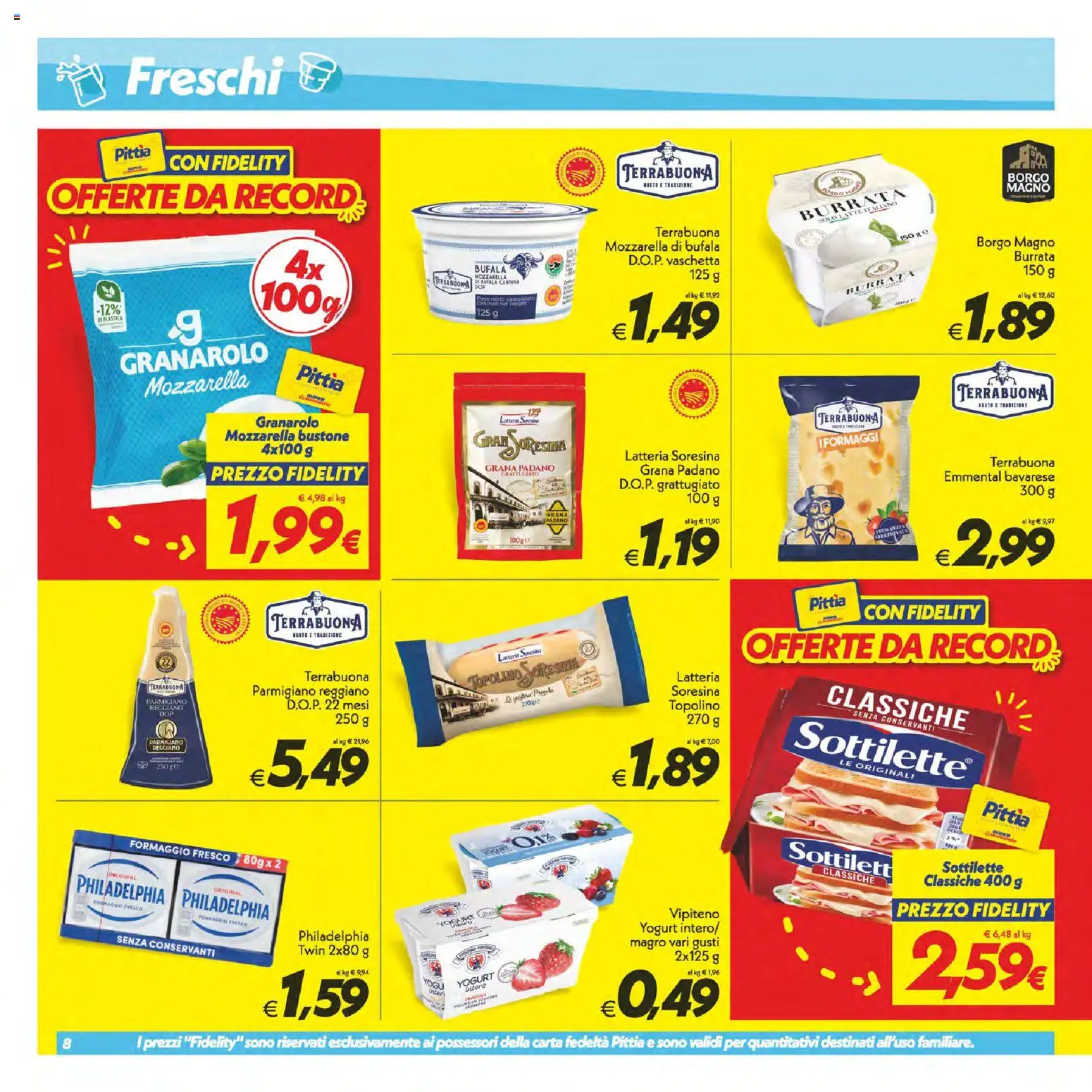 Volantino SuperConveniente del 23/07/2026 | Pagina: 8 | Prodotti: Yogurt, Mozzarella, Parmigiano reggiano, Emmental