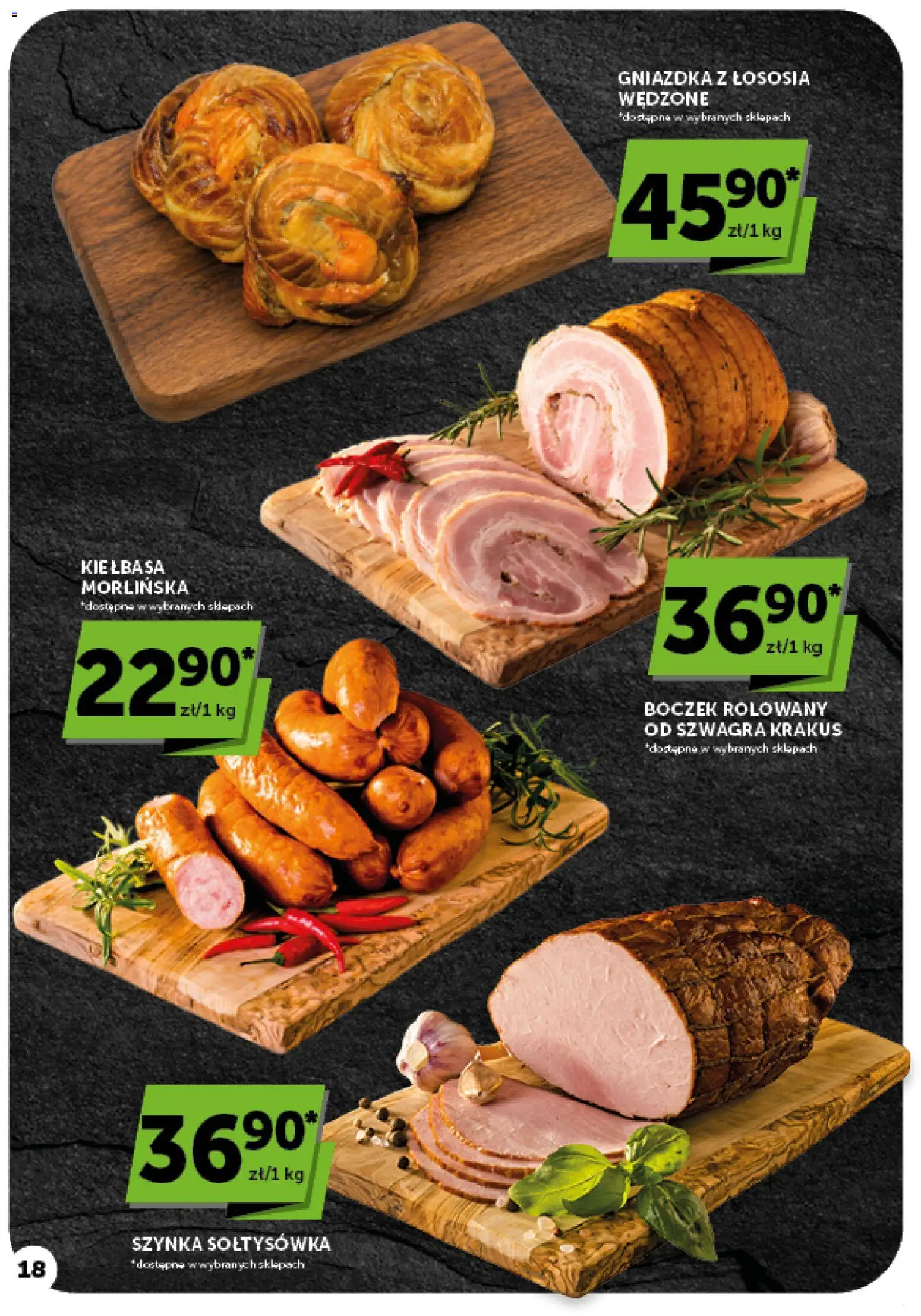 ABC gazetka od 01.10.2026 | Strona: 18 | Produkty: Kiełbasa, Gniazdka, Szynka, Boczek