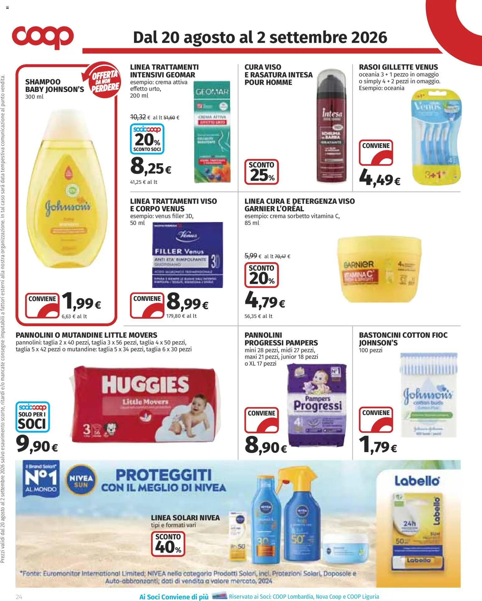 Volantino COOP del 20/08/2026 | Pagina: 24 | Prodotti: Shampoo, Pannolini, Data, Pampers