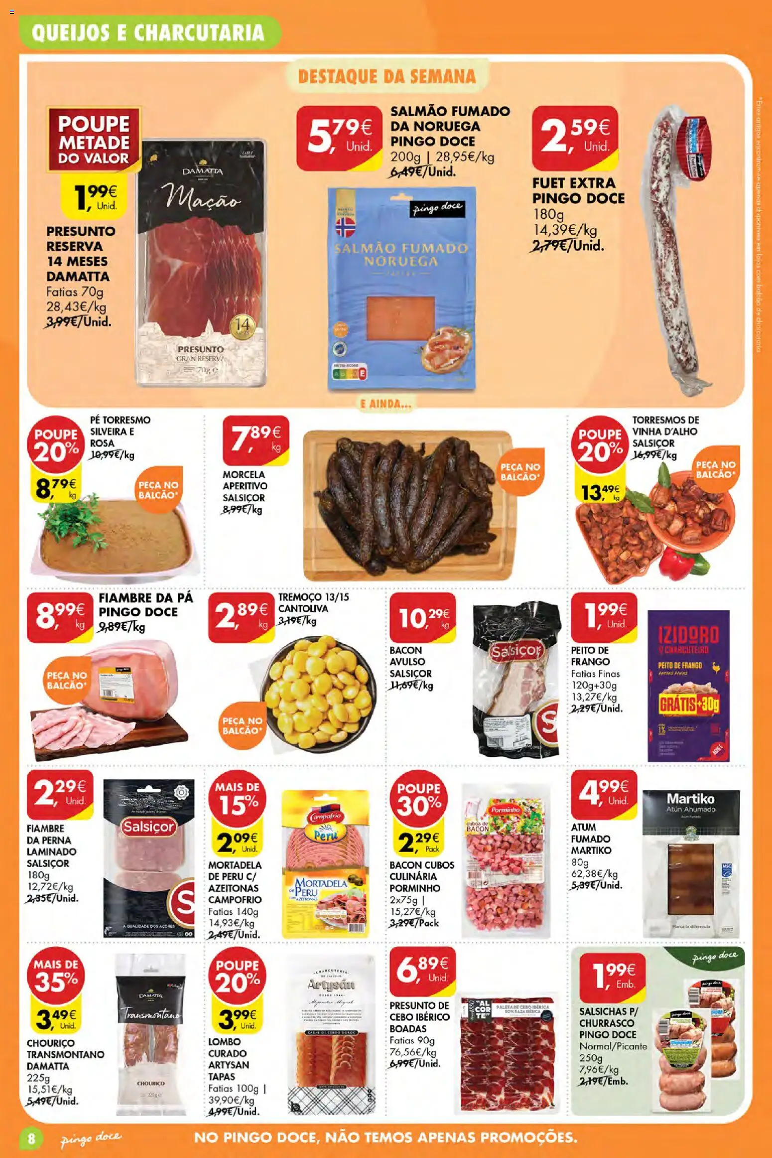 Pingo Doce Poupe Esta Semana Açores │ válido de 02/07/2026 | Página: 8 | Produtos: Mortadela, Salmão, Lombo, Presunto
