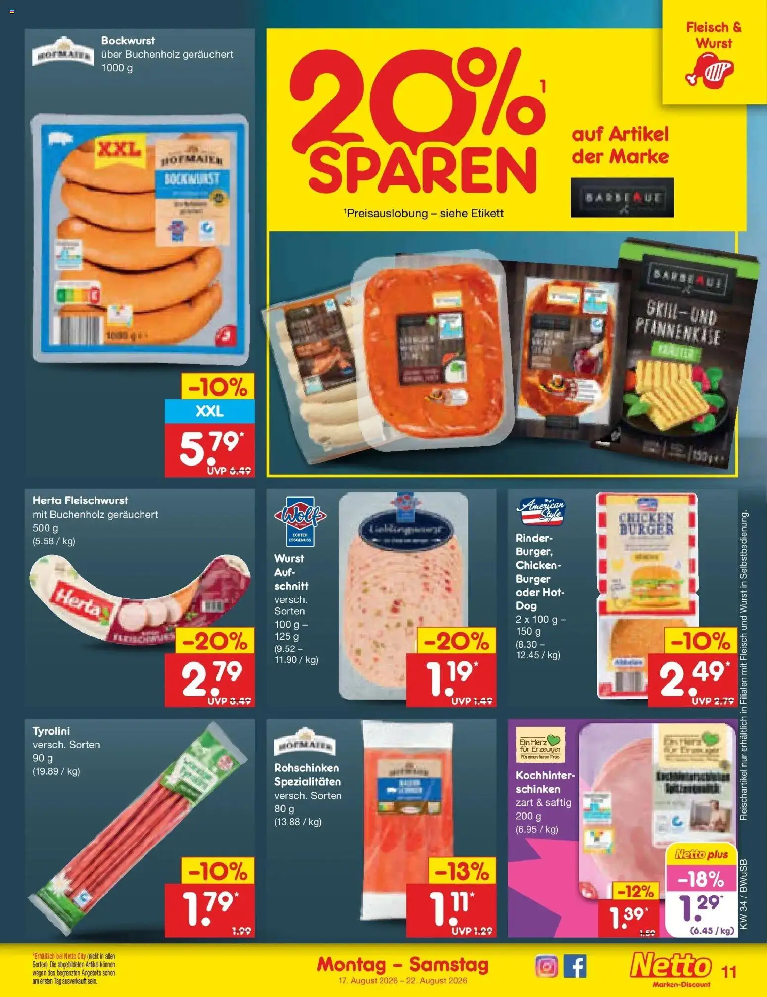 Netto Marken-Discount Prospekt Stemwede-Dielingen – gültig ab 17.08.2026 | Seite: 13 | Produkte: Herta fleischwurst, Grill, Wurst, Schinken