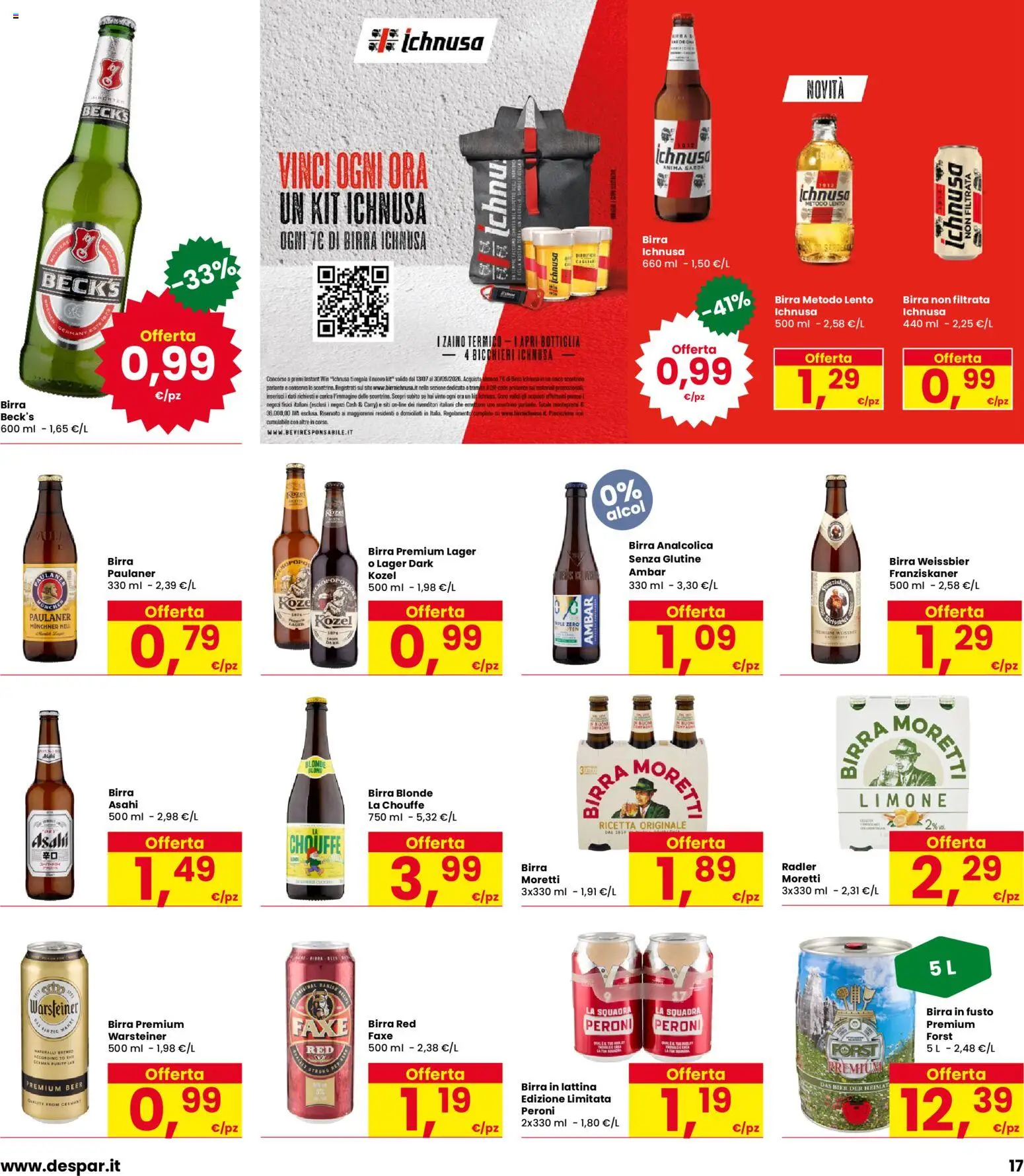 Volantino Interspar del 13/08/2026 | Pagina: 17 | Prodotti: Birra, Tè, Birra analcolica, The