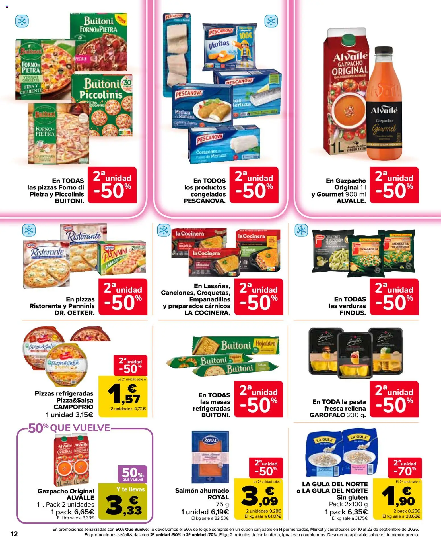 Carrefour Market folleto │ válido desde el 26/08/2026 | Página: 12 | Productos: Verduras, Pasta, Salmón, Gazpacho