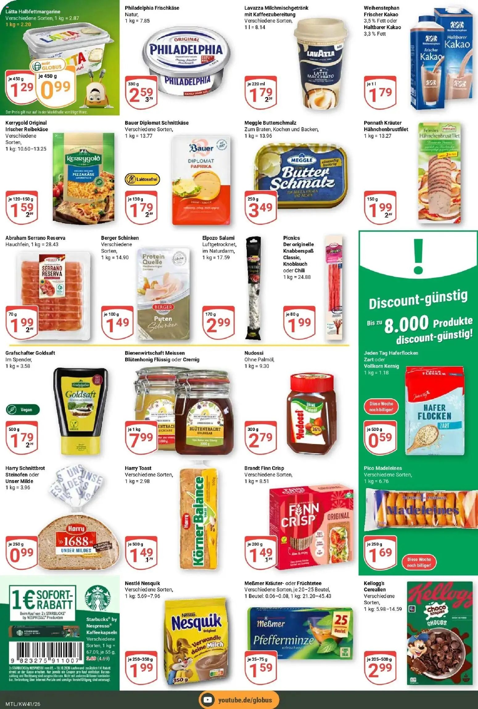 Globus Prospekt Maintal-Dörnigheim (ab 05.10.2026) » Angebote online | Seite: 14 | Produkte: Butter, Philadelphia, Madeleines, Reibekase