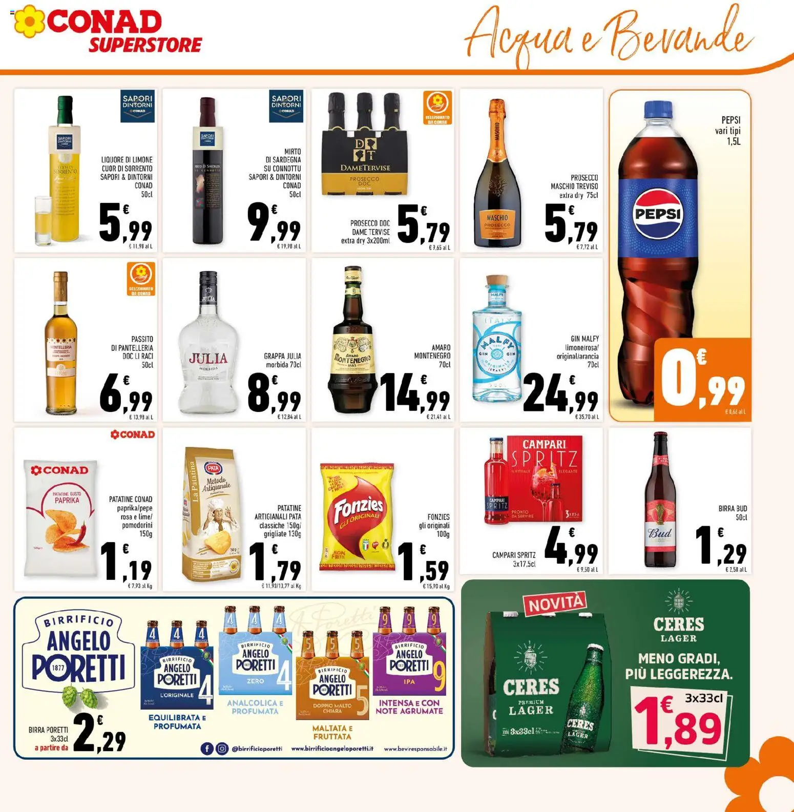 Volantino Conad del 01/07/2026 | Pagina: 15 | Prodotti: Patatine, Prosecco, Acqua, Ceres