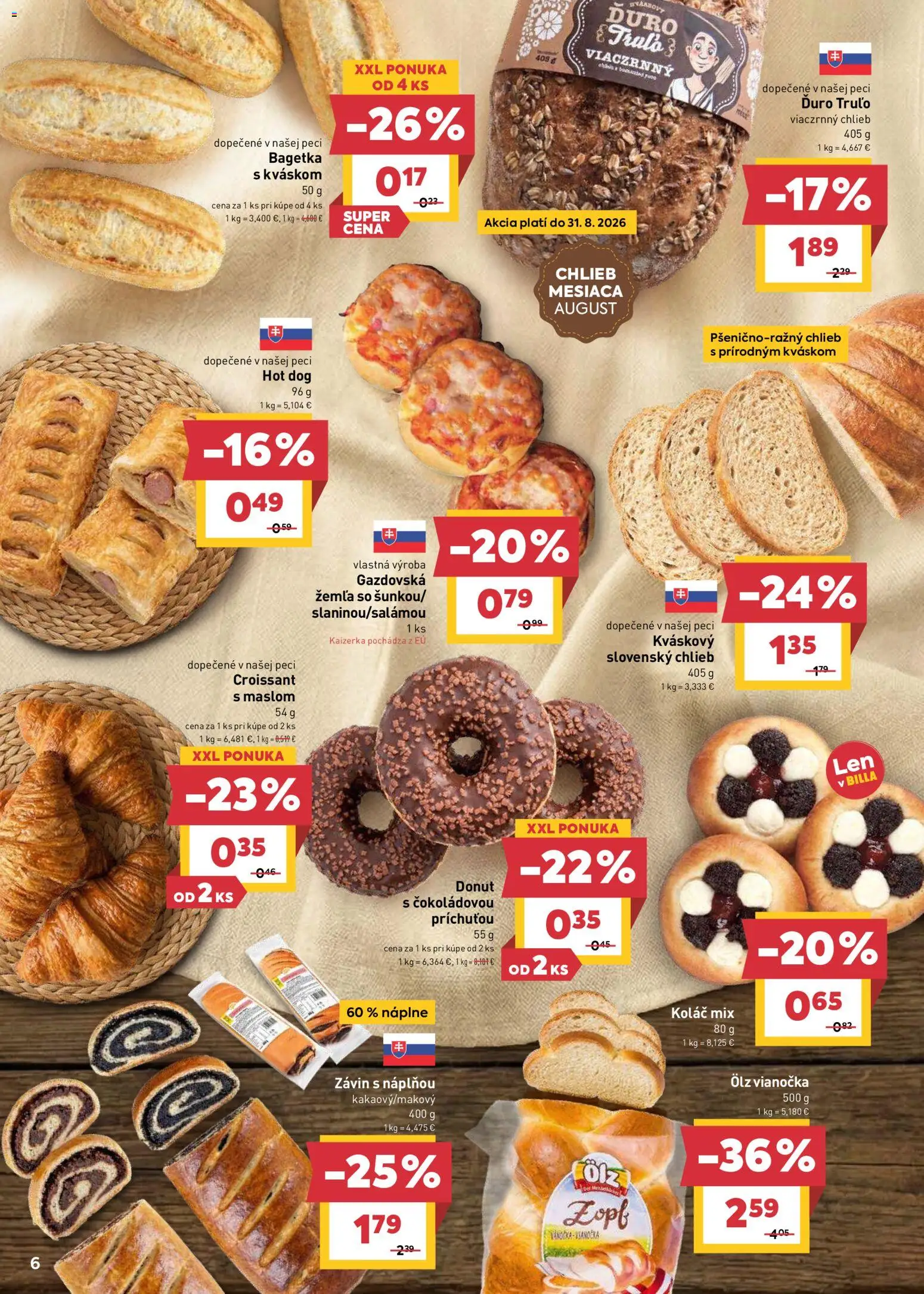 Nové Billa akcie – leták je platný od 26.08.2026 | Strana: 8 | Produkty: Donut, Croissant, Vianočka, Koláč