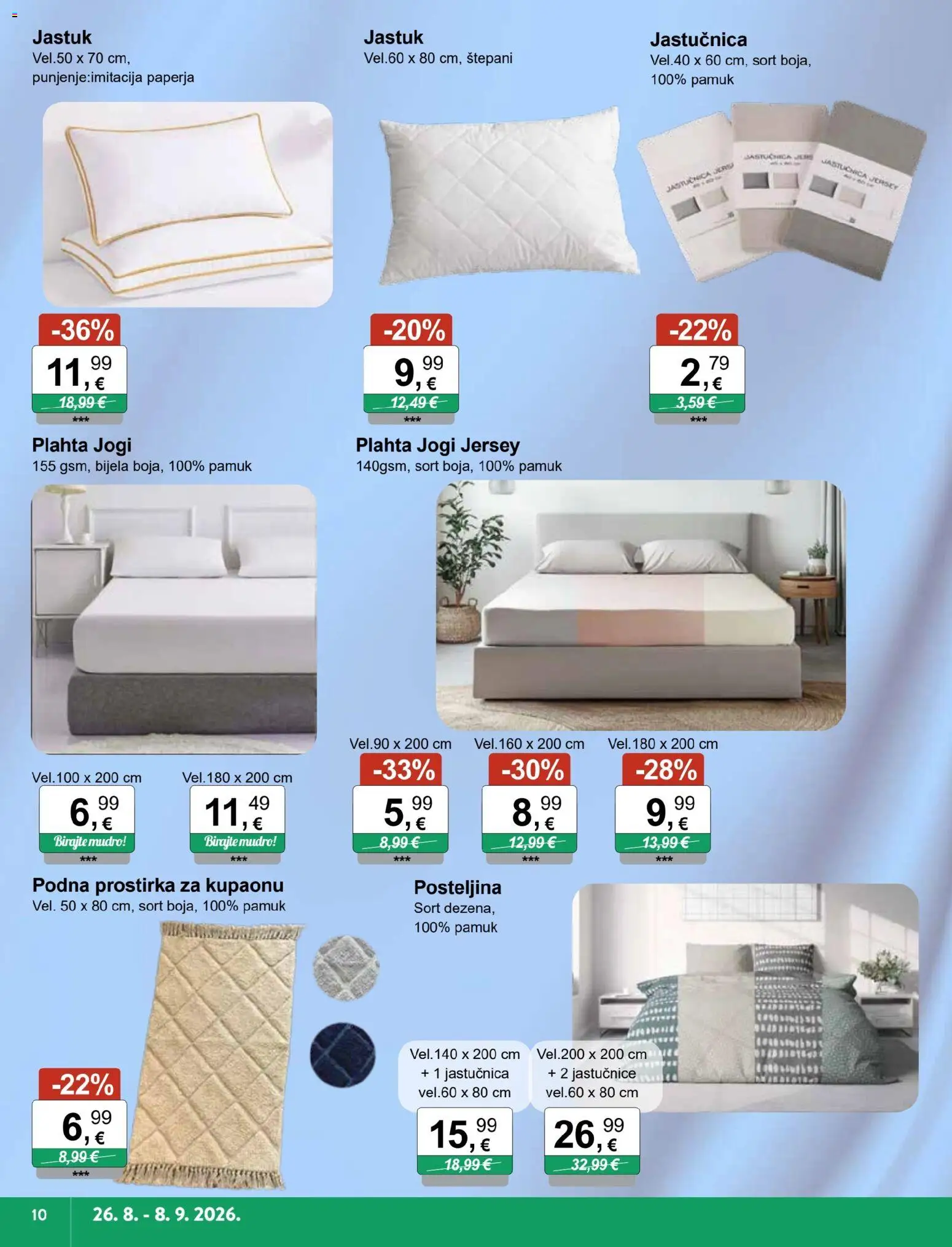 KTC katalog | vrijedi od 26.08.2026 | Stranica: 10 | Proizvodi: Jastuk, Jastučnica, Plahta, Posteljina