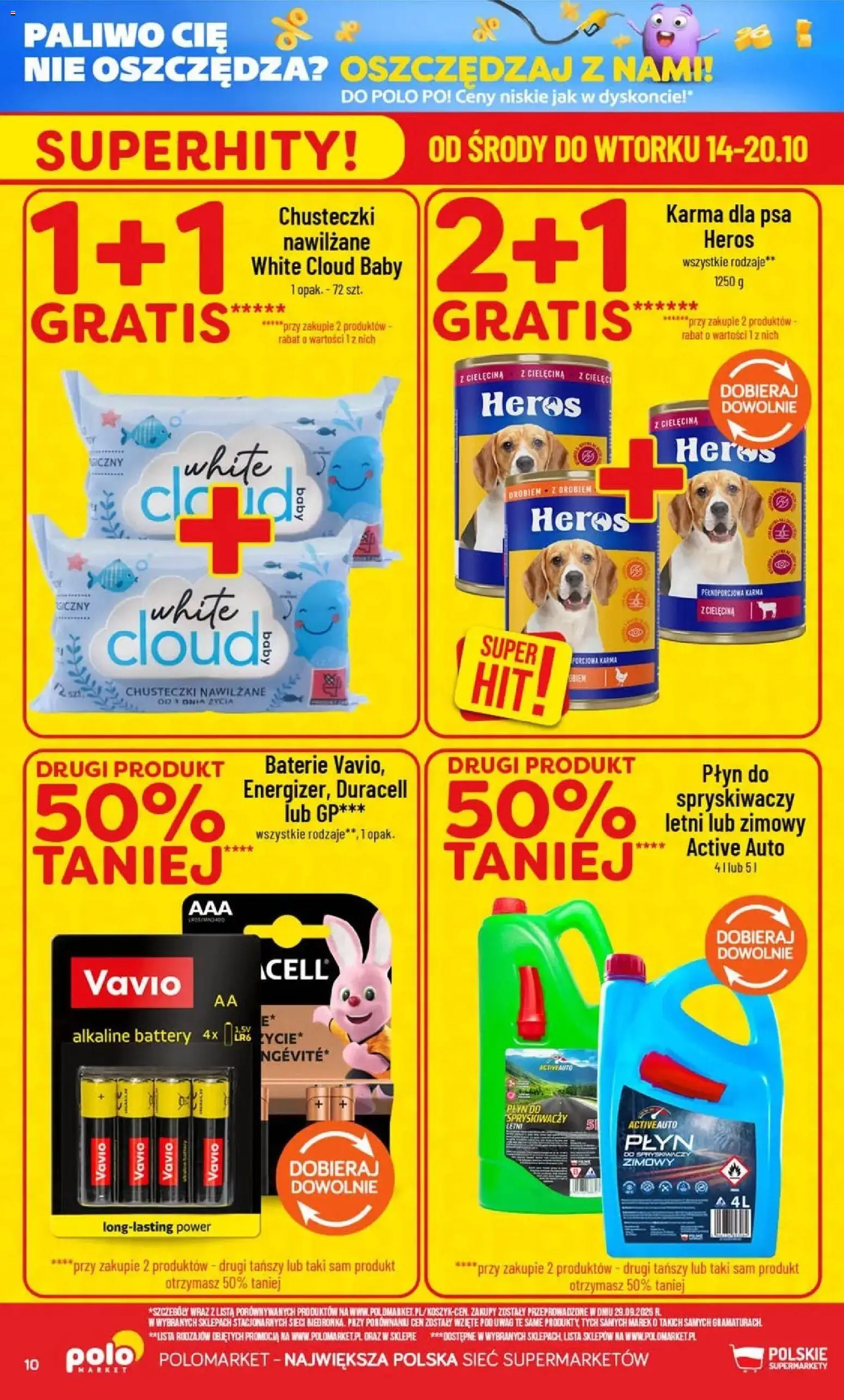 Nowa POLOmarket gazetka od jutra 14.10.2026 | Strona: 10 | Produkty: Chusteczki nawilżane, Chusteczki, Płyn do spryskiwaczy, Karma dla psa