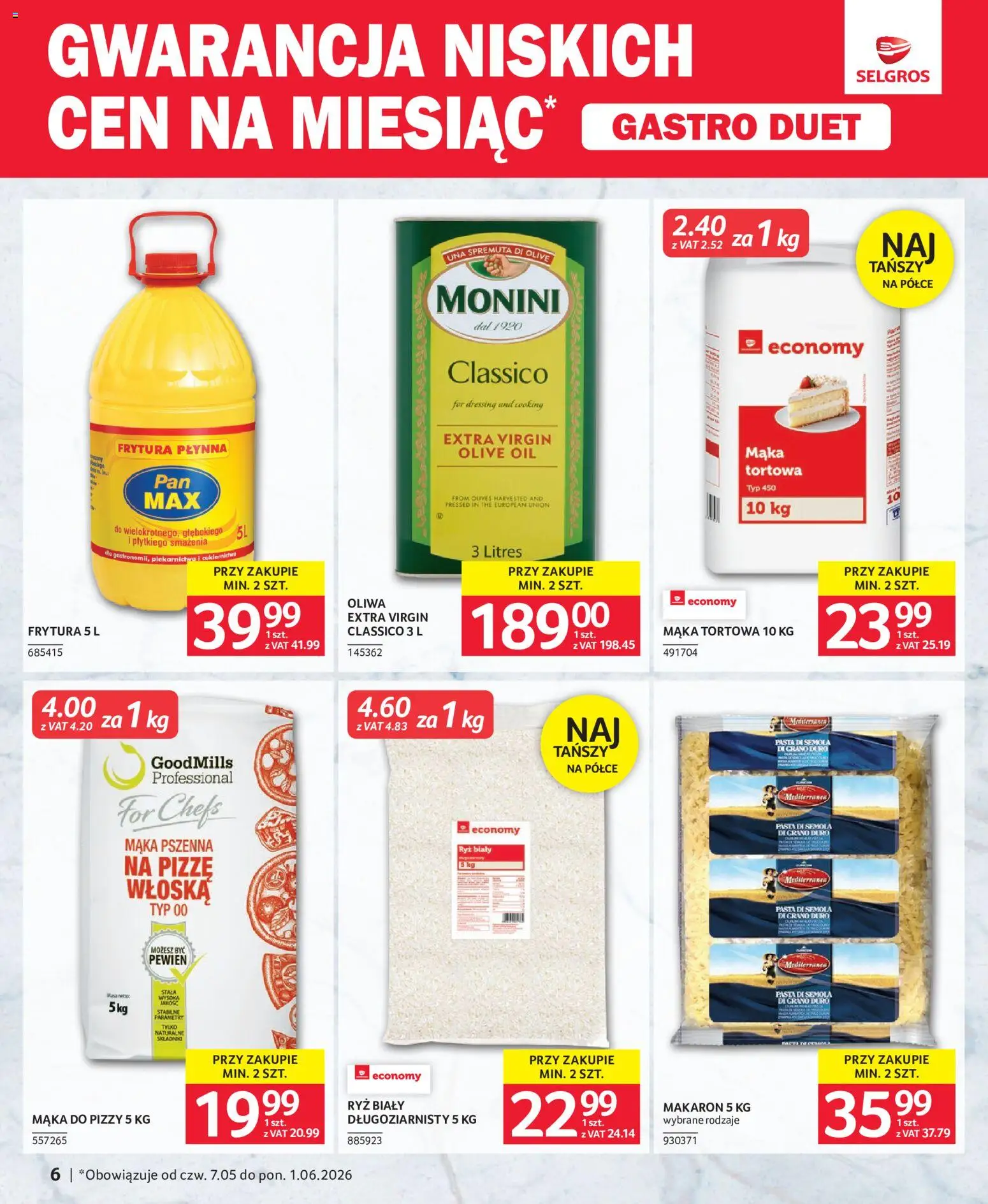 Selgros cash&carry gazetka - Gastro Duet od 07.05.2026 | Strona: 6 | Produkty: Frytura, Mąka do pizzy, Ryż, Makaron