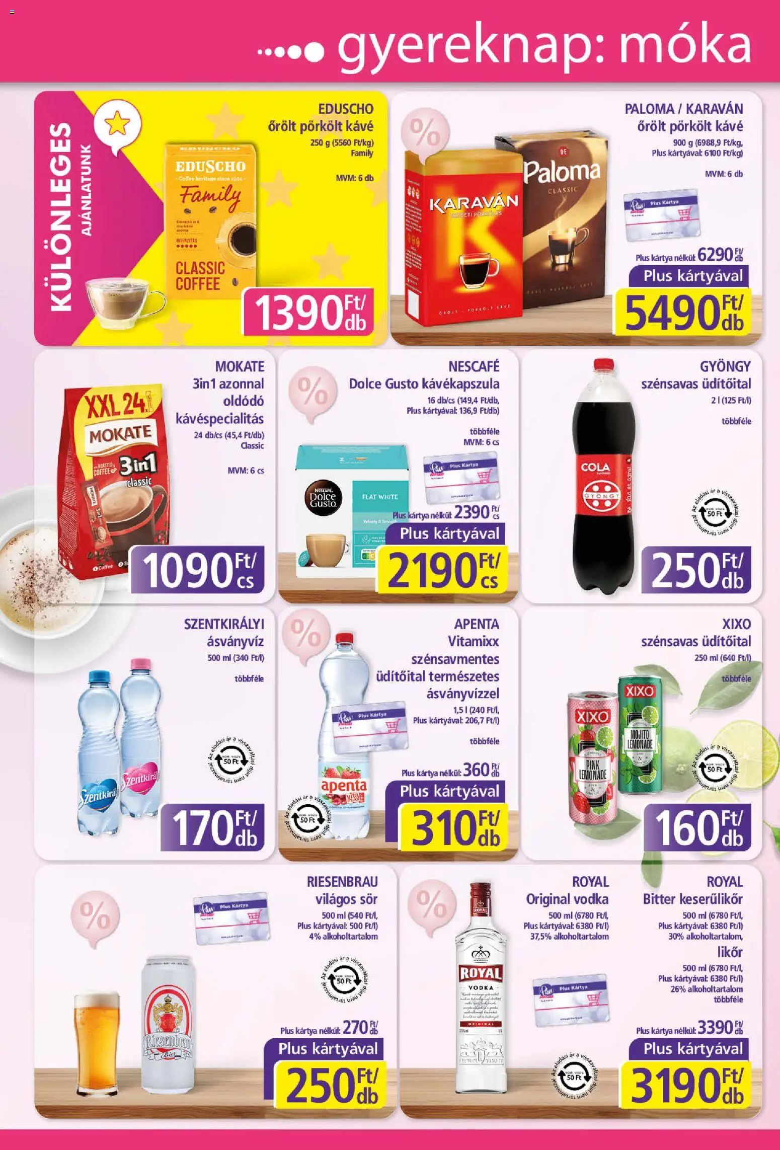 Plus Market akciós ujság - amely érvényes a következő dátumtól: 21.05.2026 | Oldal: 6 | Termékek: Kávékapszula, Cola, Sör, Vodka