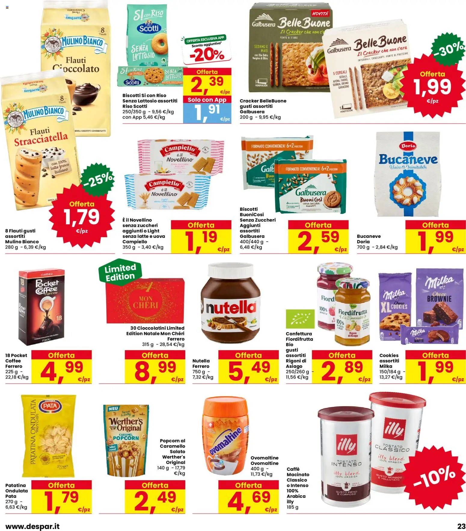 Volantino Eurospar del 22/10/2026 | Pagina: 23 | Prodotti: Popcorn, Latte, Nutella, Macinato