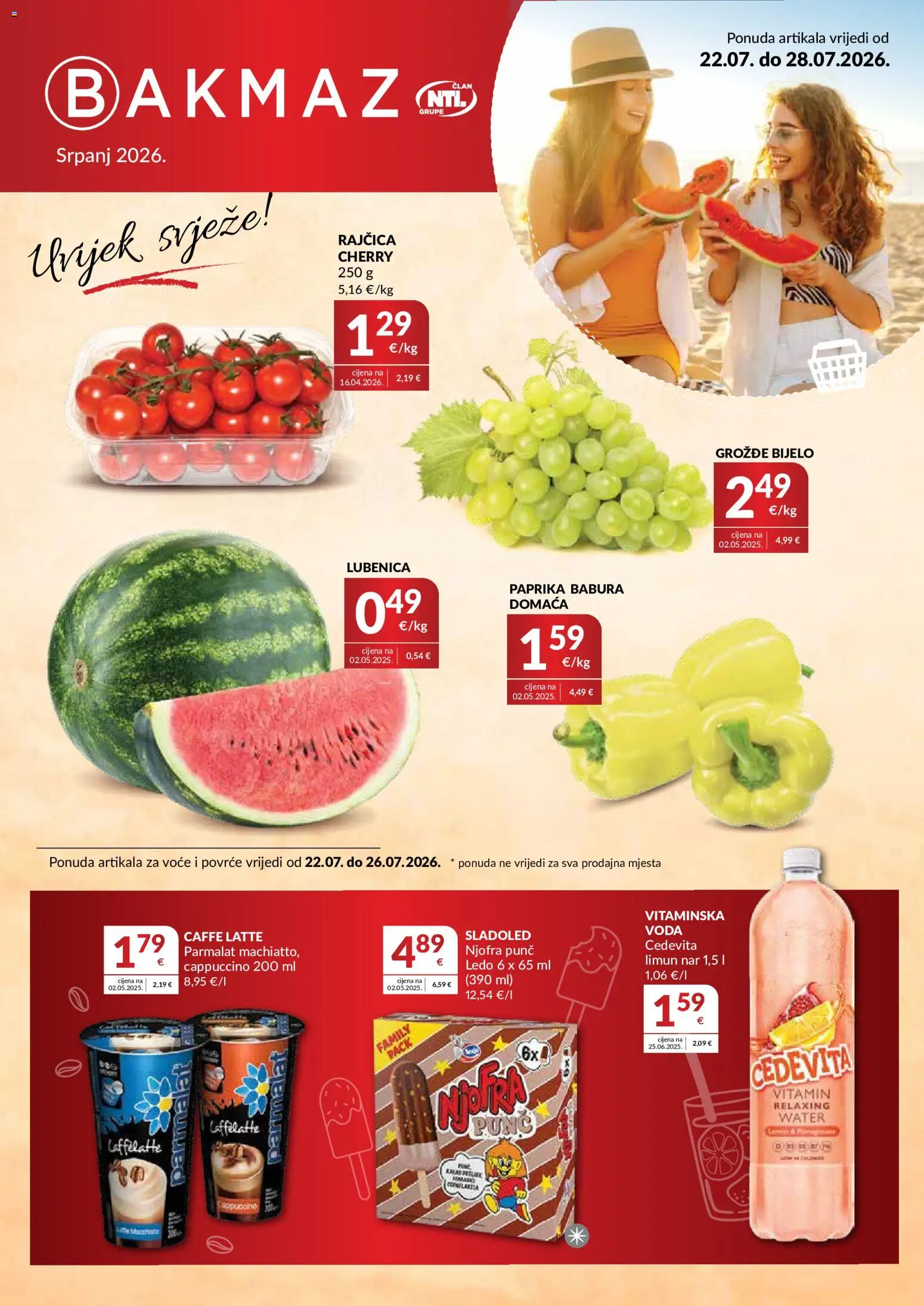 Bakmaz katalog | vrijedi od 22.07.2026 | Stranica: 1 | Proizvodi: Sladoled, Povrće, Limun, Grožđe