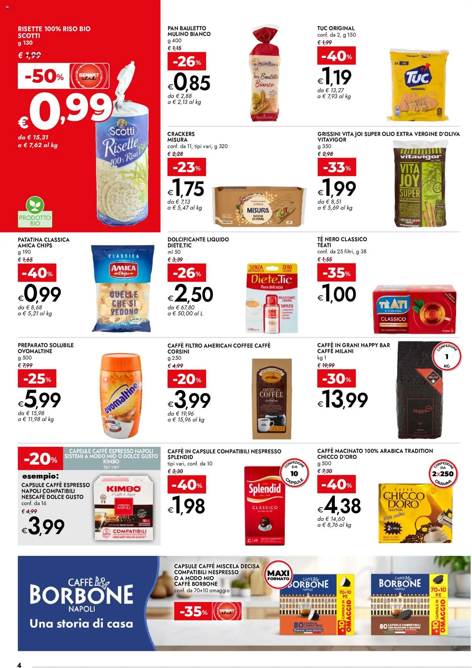 Volantino bennet del 13/08/2026 | Pagina: 4 | Prodotti: Dolcificante, Tè nero, Borbone, Caffè macinato