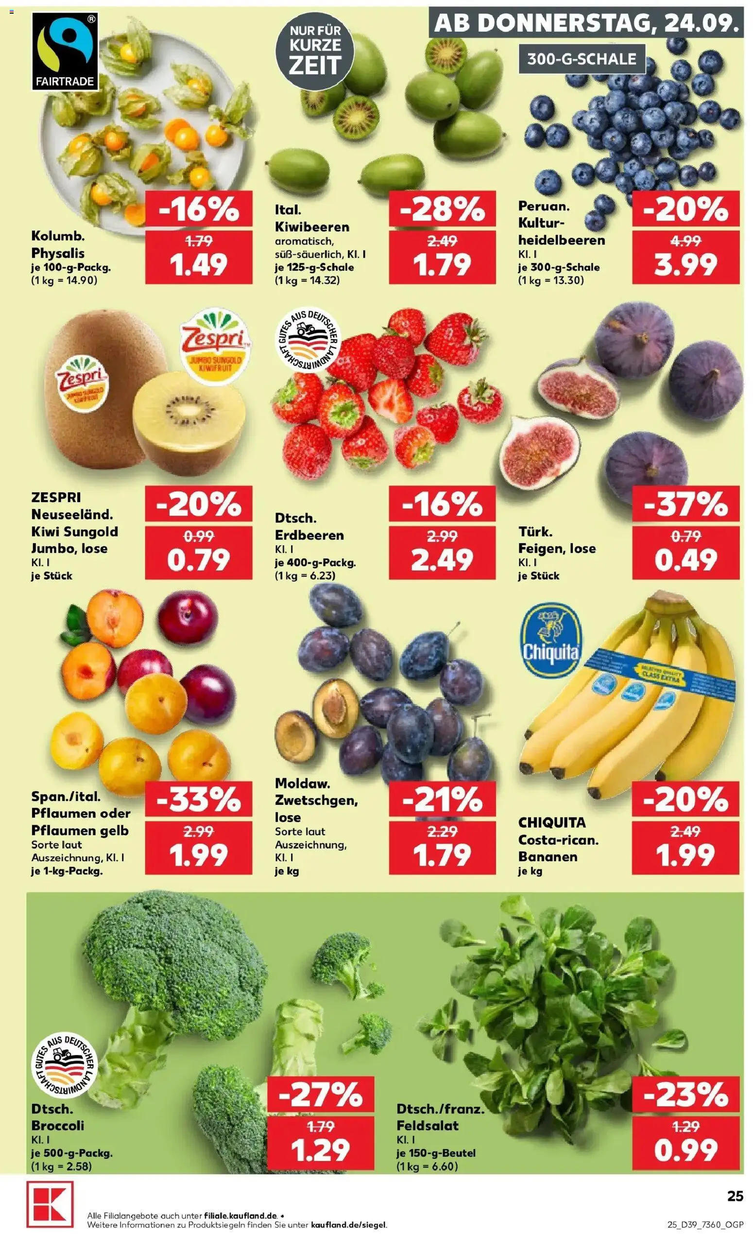 Prospekt Kaufland ab 21.09.2026 » Angebote Online zum Blättern | Seite: 28 | Produkte: Pflaumen, Bananen, Heidelbeeren, Kiwi