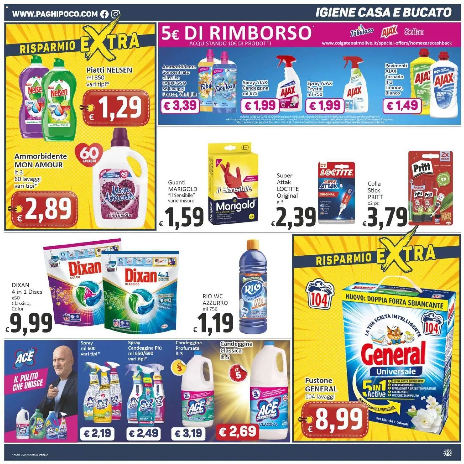 Volantino Paghi Poco del 08.05.2026 | Pagina: 19 | Prodotti: Ammorbidente, Bicarbonato, Colla, Scaffale