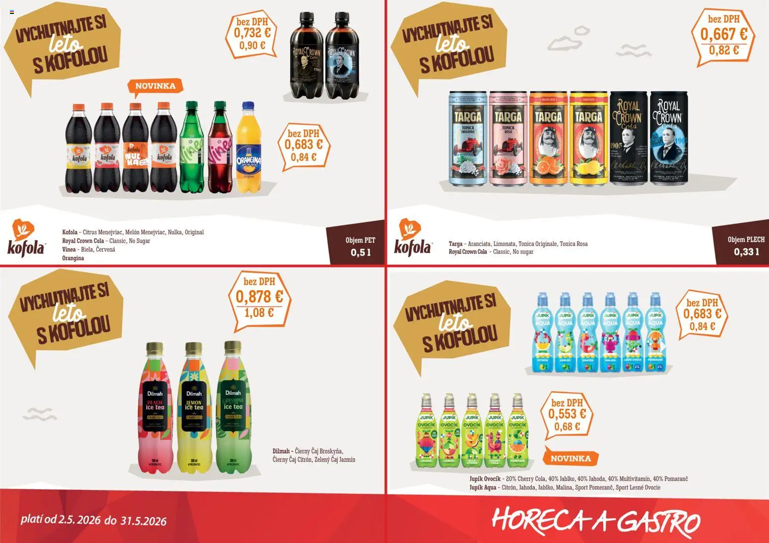 Nové CBA Verex akcie – leták je platný od 02.05.2026 | Strana: 2 | Produkty: Čaj, Kofola, Melón, Cola