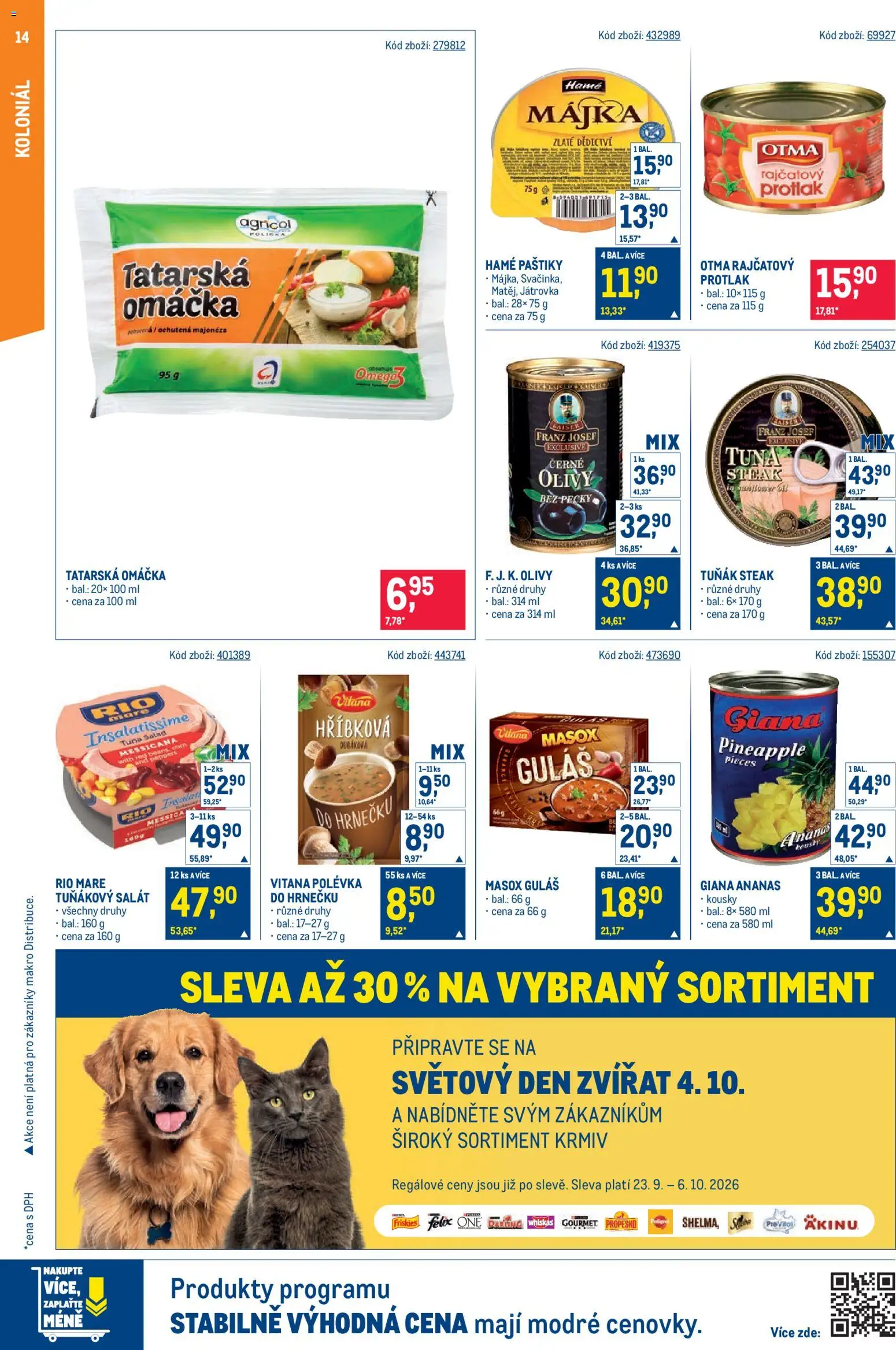 Makro leták od 23.09.2026 | Strana: 14 | Produkty: Whiskas, Omega, Masox, Olivy