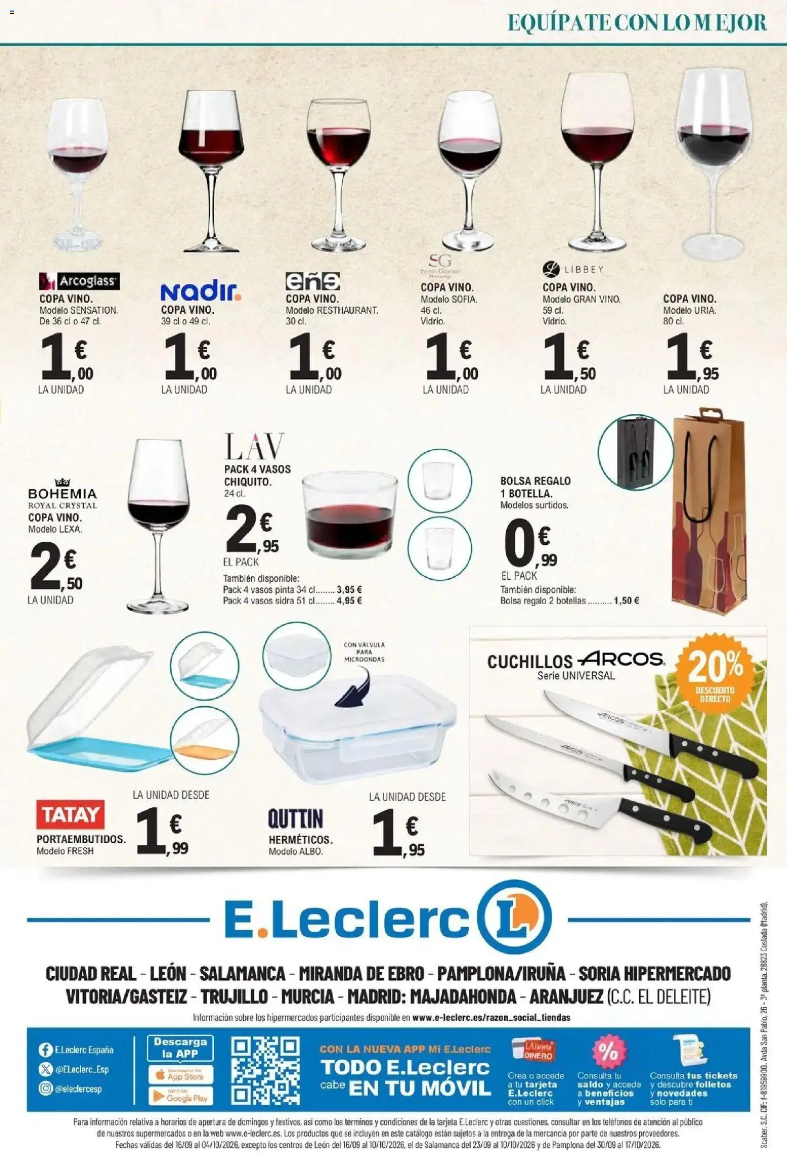 E.Leclerc - Feria del vino 30/09/2026 - 17/10/2026 | Página: 36 | Productos: Vasos, Móvil, Bolsa, Cuchillos