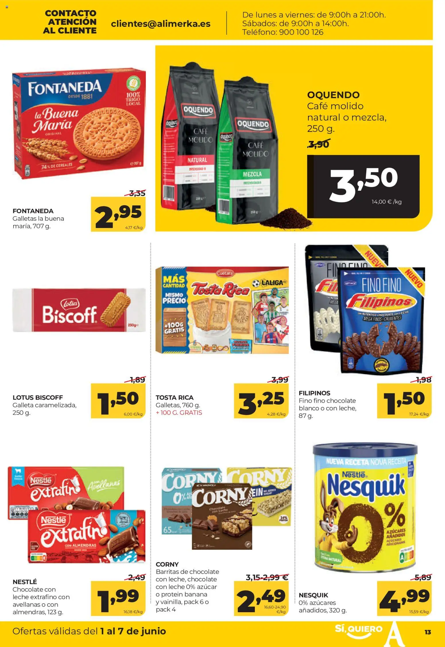 Alimerka folleto Asturias │ válido desde el 01.06.2026 | Página: 13 | Productos: Leche, Café, Galletas, Teléfono