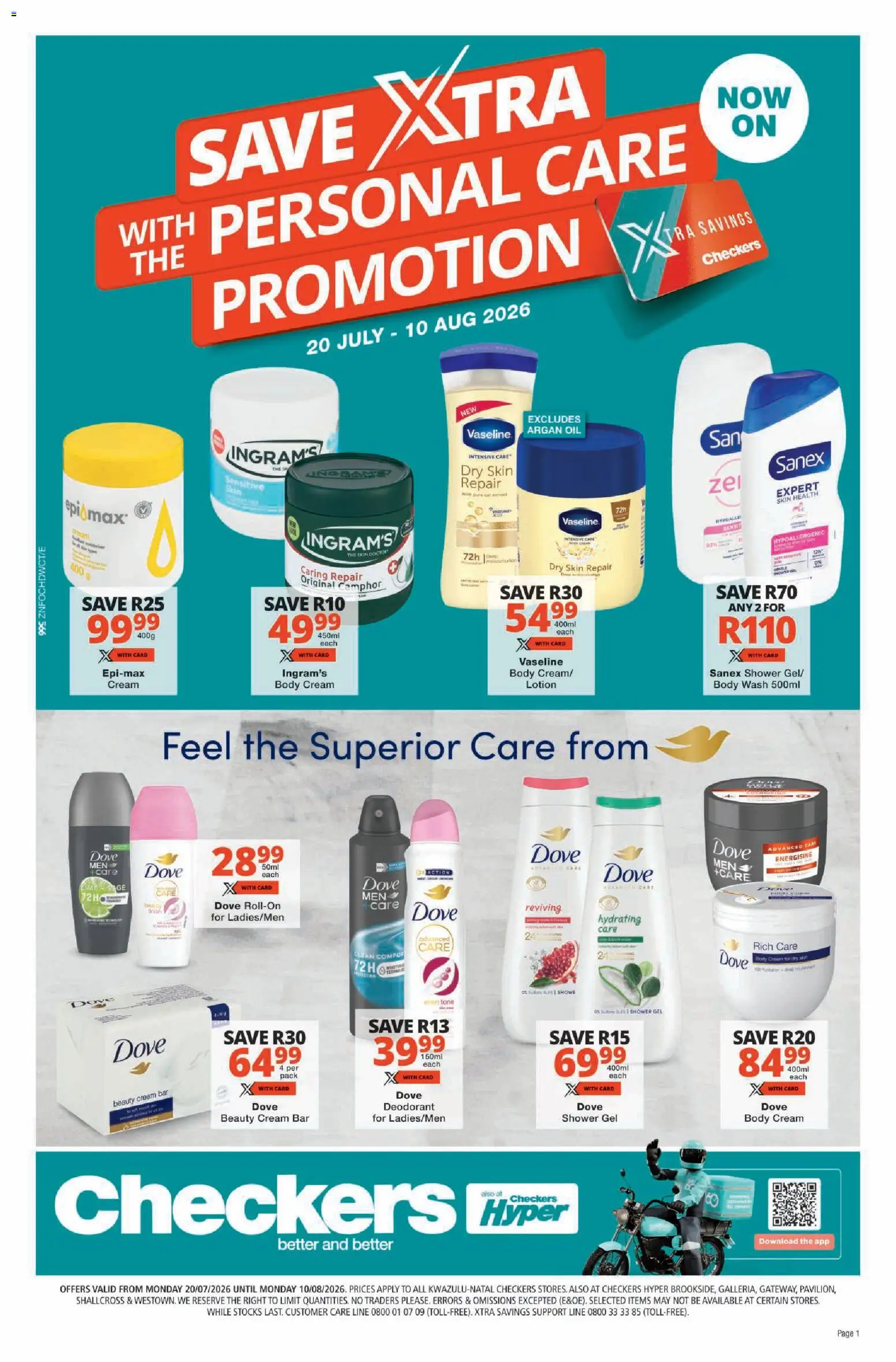 New Checkers catalogue – valid from 20/07/2026 | Page: 1 | Products: Shower, Cream, Body wash, Lotion