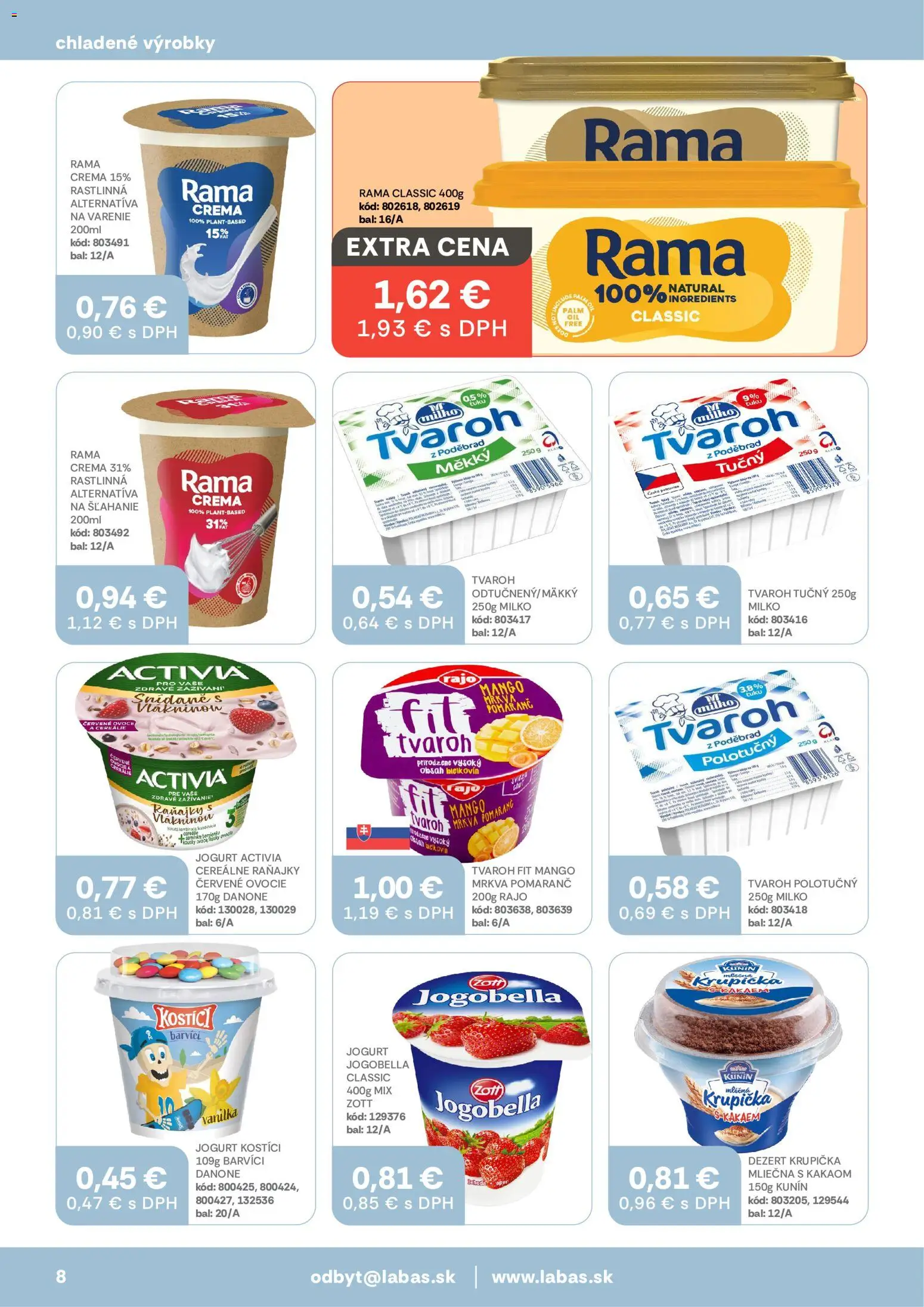 Nové Labaš akcie – leták je platný od 28.08.2026 | Strana: 8 | Produkty: Mrkva, Rama, Tvaroh tučný, Vanilka