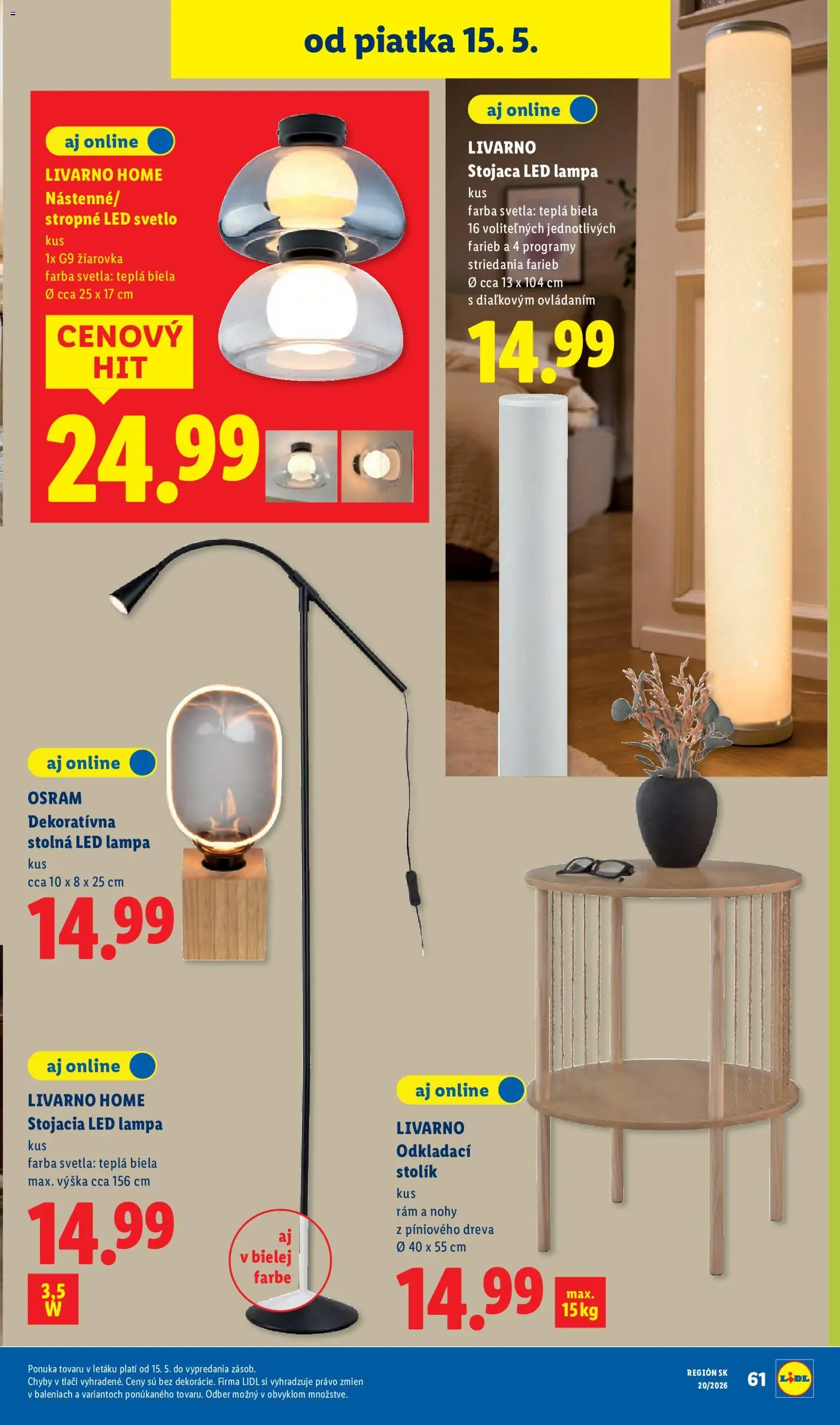Nové Lidl akcie – leták je platný od 11.05.2026 | Strana: 81 | Produkty: Lampa, Led lampa, Žiarovka, Odkladací stolík