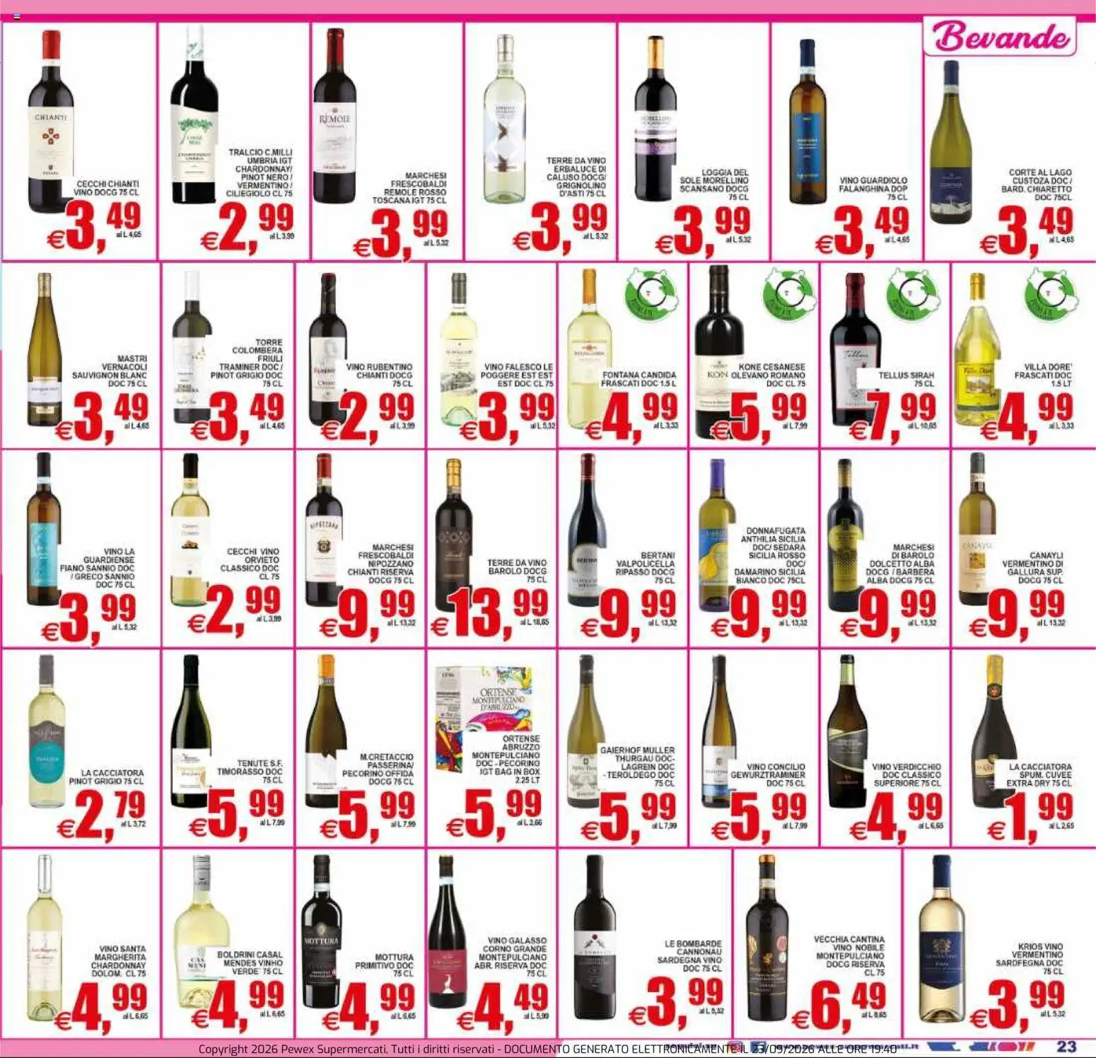 Volantino Pewex del 23/09/2026 | Pagina: 23 | Prodotti: Bevande, Vino, Pecorino