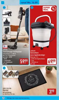 AMBIANO Steelstofzuiger multicycloon, Stofcontainer: ca. 600 mL. Met 2-in-1 filtersysteem (grof stof + HEPA). - 130 W - 2 zuigstanden - incl. wandhouder Per stuk. - Voorbeeld van een folder van Aldi, geldig van 14-09-2026 | Pagina: 40