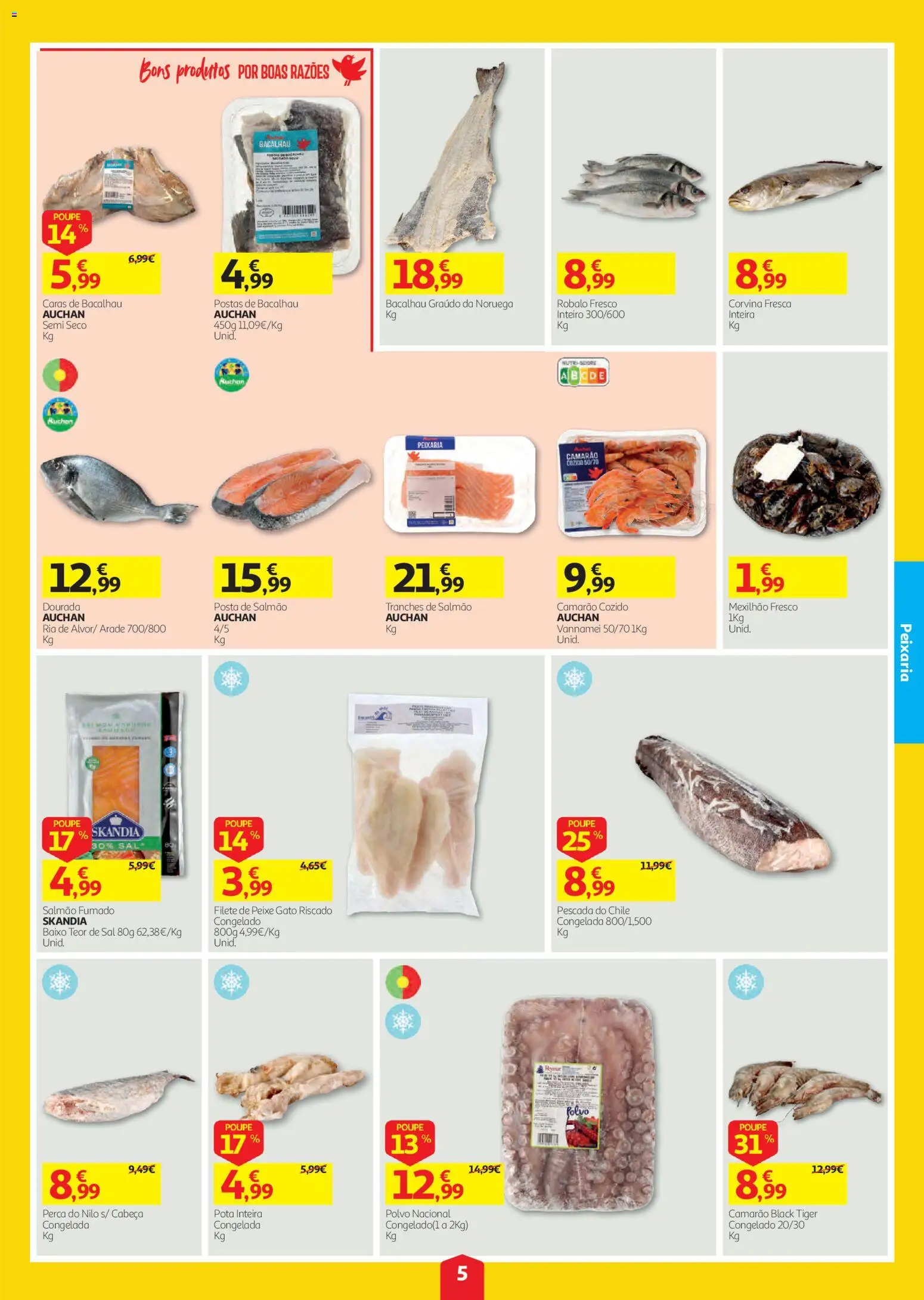 Auchan folheto │ válido de 01/10/2026 | Página: 5 | Produtos: Salmão fumado, Bacalhau, Pescada, Filete