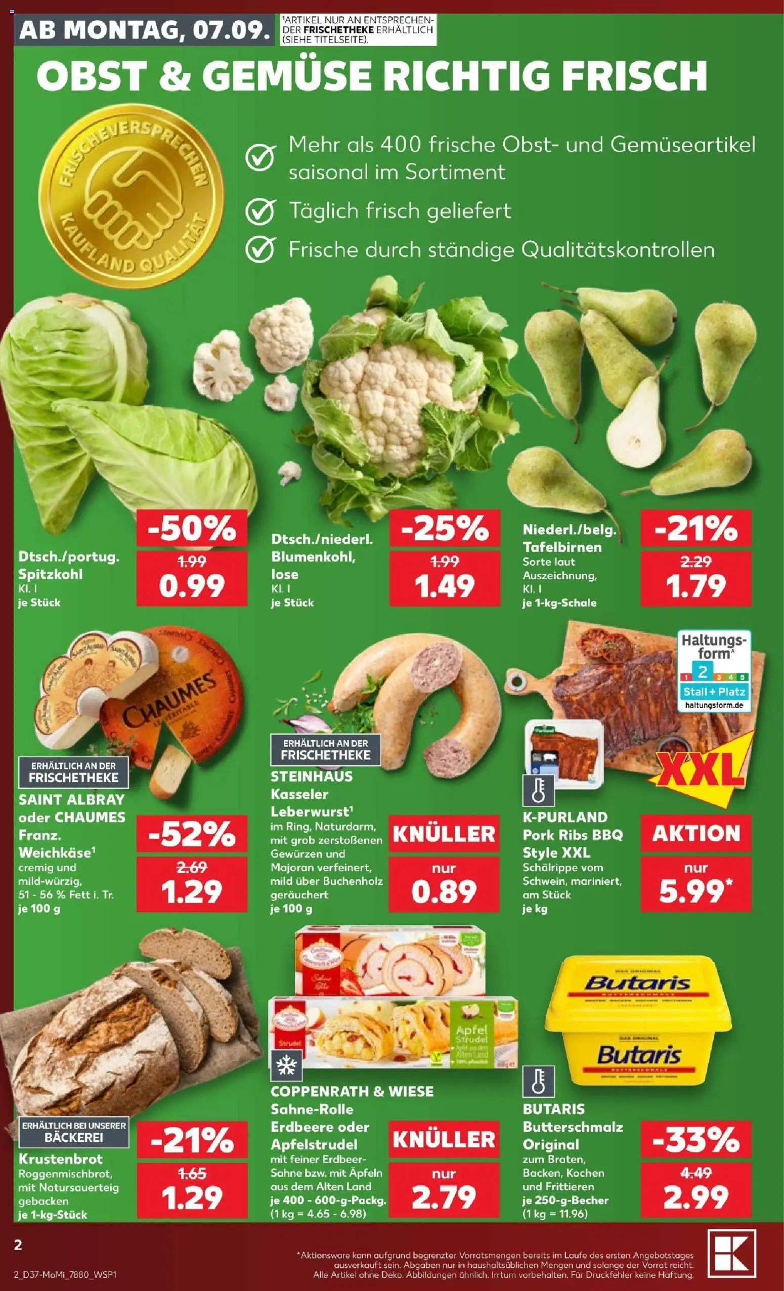 Kaufland Prospekt Hamburg – gültig ab 07.09.2026 | Seite: 2 | Produkte: Butterschmalz, Bäckerei, Äpfel, Gemüse