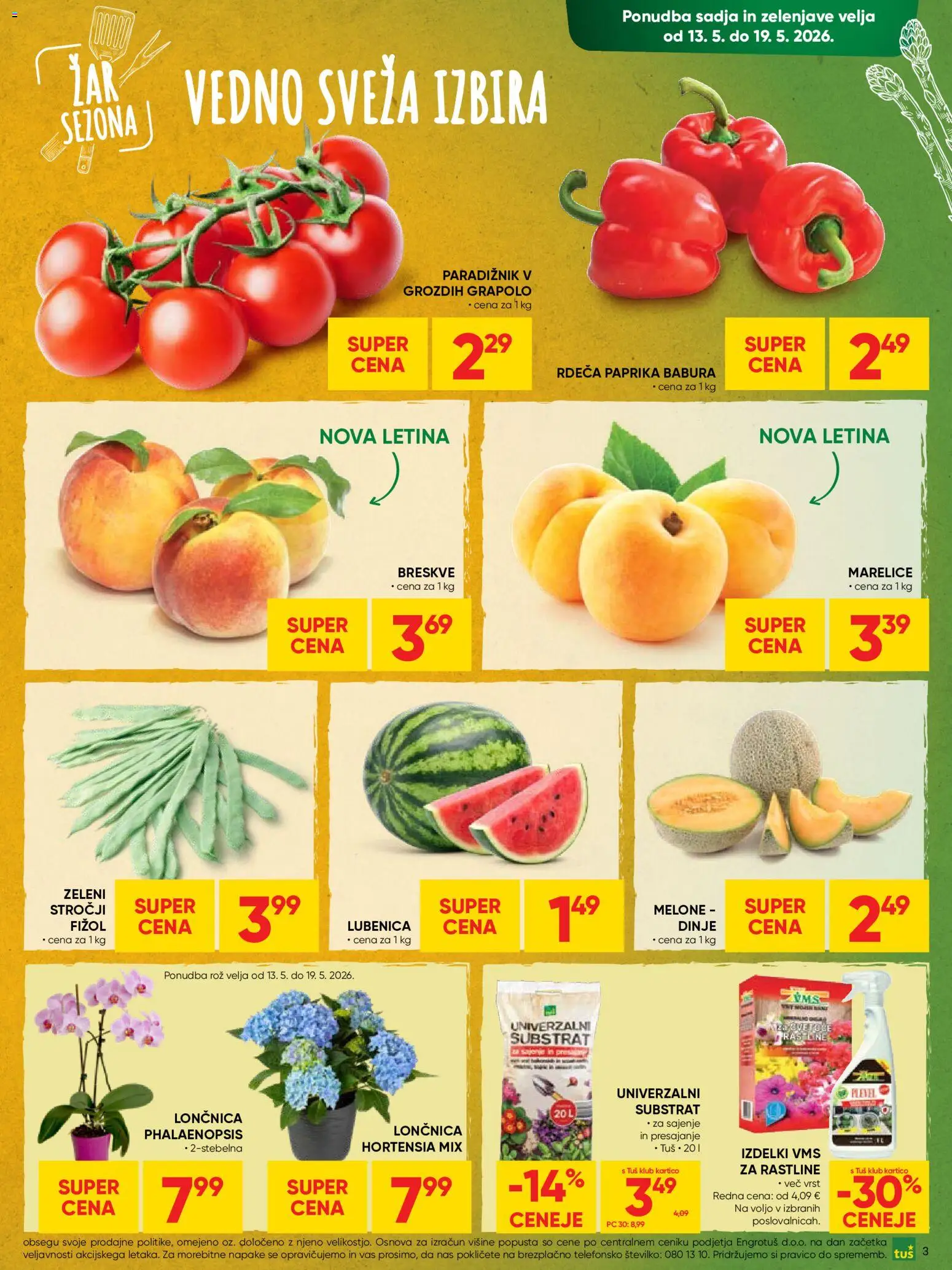 Novi Tuš katalog ponudbe – veljaven od 13.05.2026 | Stran: 3 | Izdelki: Lubenica, Paprika, Marelice, Paradiznik