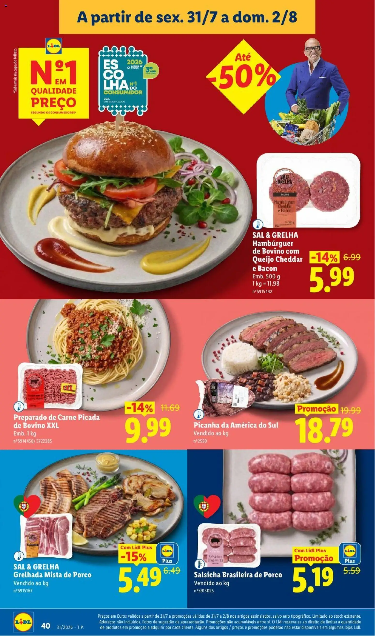Lidl folheto │ válido de 27/07/2026 | Página: 40 | Produtos: Salsicha, Queijo, Cheddar, Carne