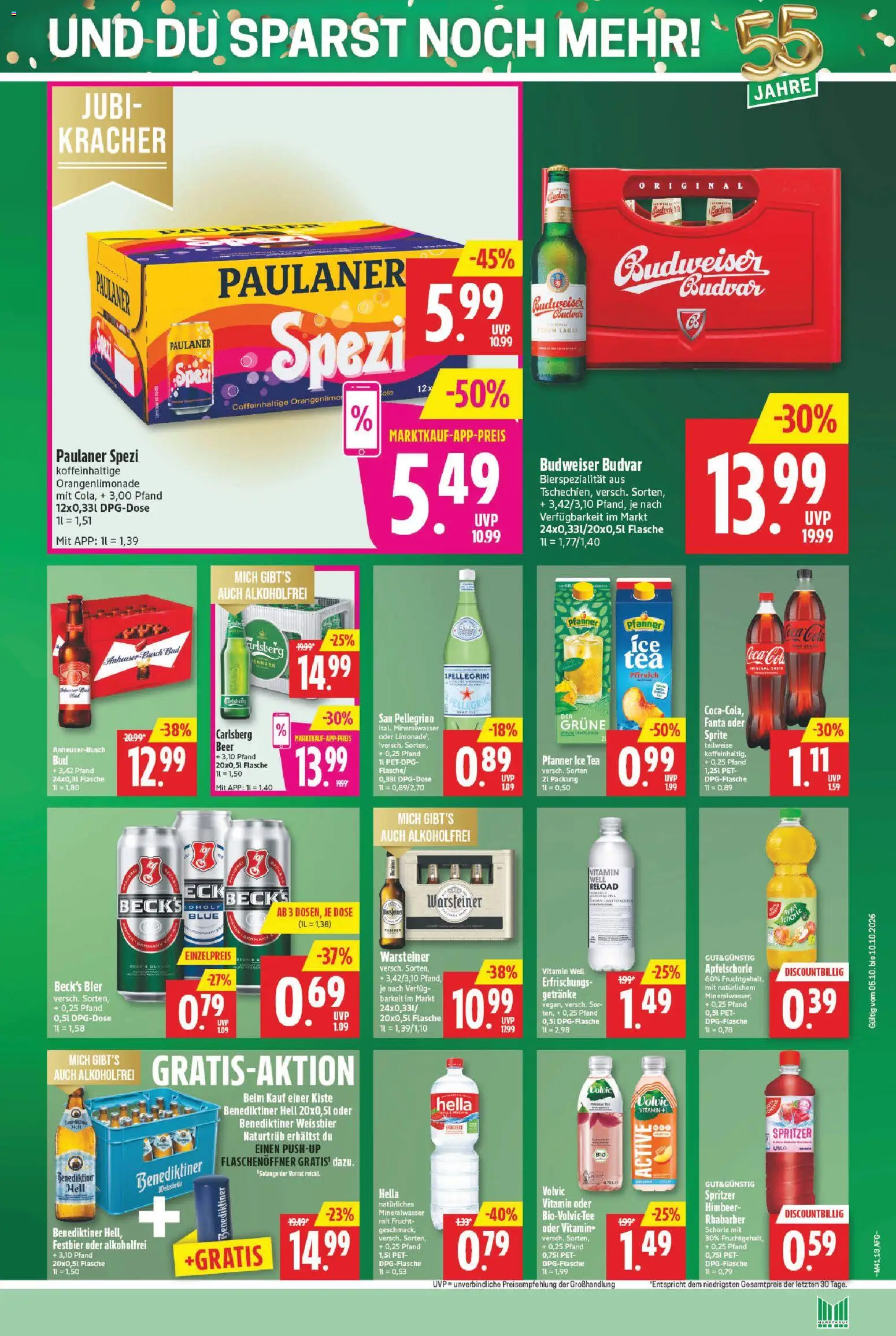 Marktkauf Prospekt – gültig ab 05.10.2026 | Seite: 13 | Produkte: Mineralwasser, Hella, Pfirsich, Paulaner