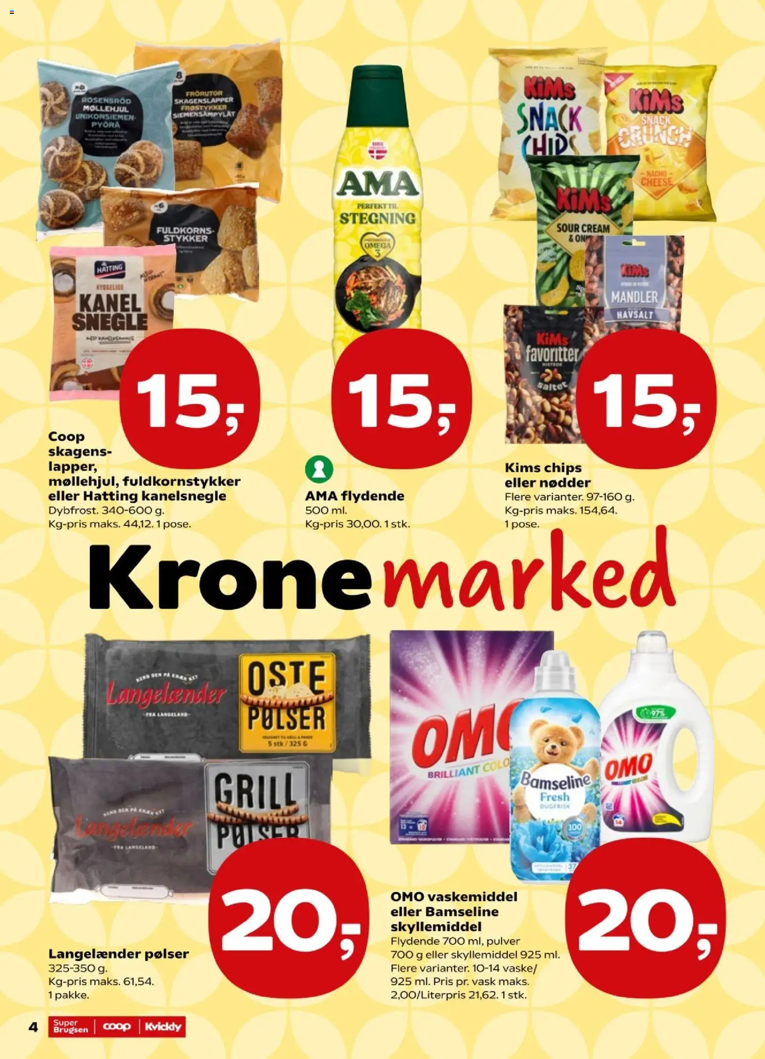 Super Brugsen tilbudsavis – gyldig fra 09/10/2026 | Side: 4 | Produkter: Kanelsnegle, Pølser, Nødder, Mandler