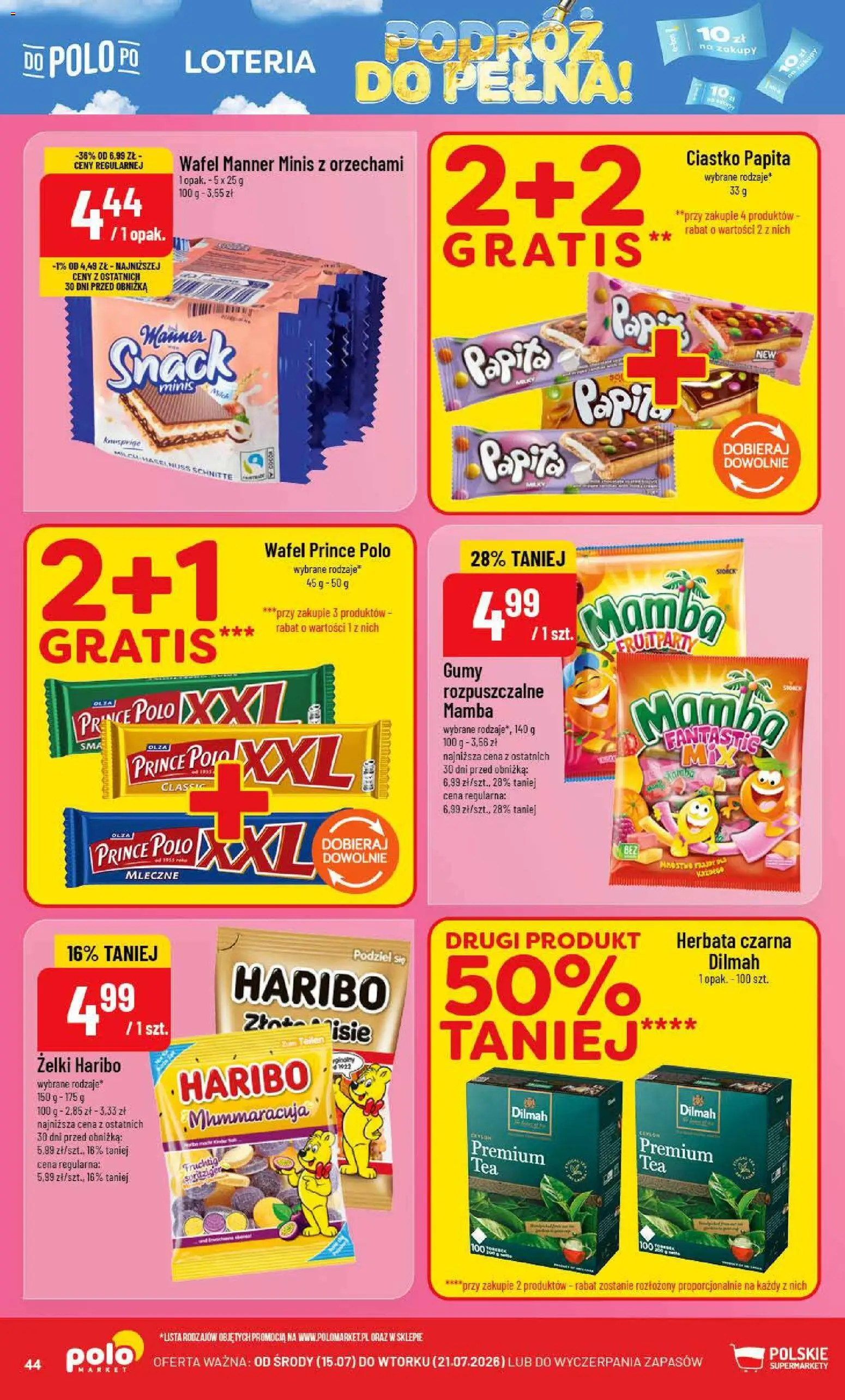 POLOmarket gazetka od 15.07.2026 | Strona: 44 | Produkty: Żelki haribo, Herbata czarna, Gumy, Żelki