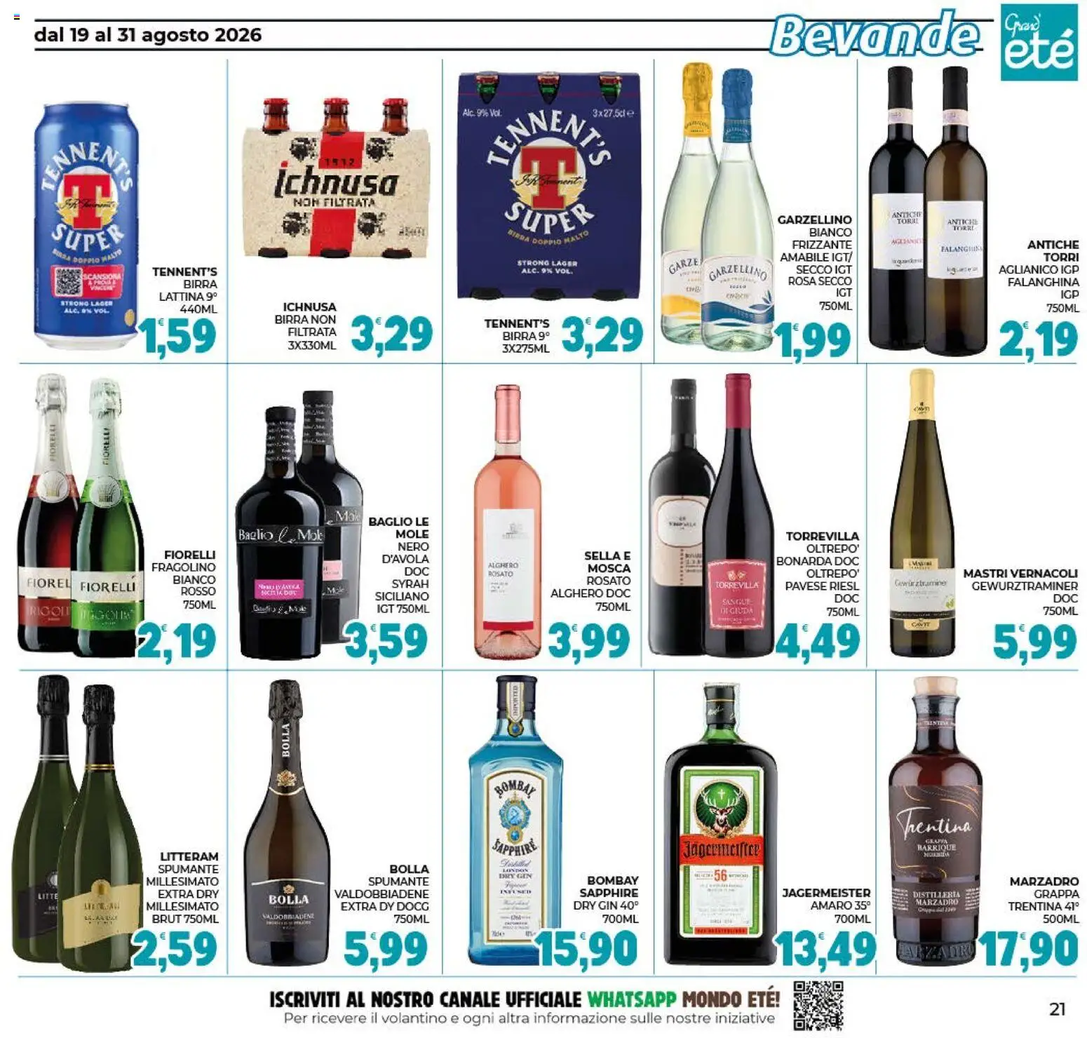 Volantino Eté del 19/08/2026 | Pagina: 21 | Prodotti: Tennent's, Gin, Bevande, Jägermeister