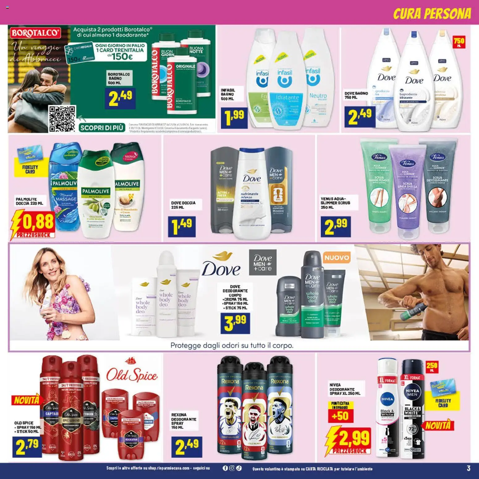 Volantino RisparmioCasa del 22/07/2026 | Pagina: 3 | Prodotti: Deodorante, Scrub, Bagno, Doccia