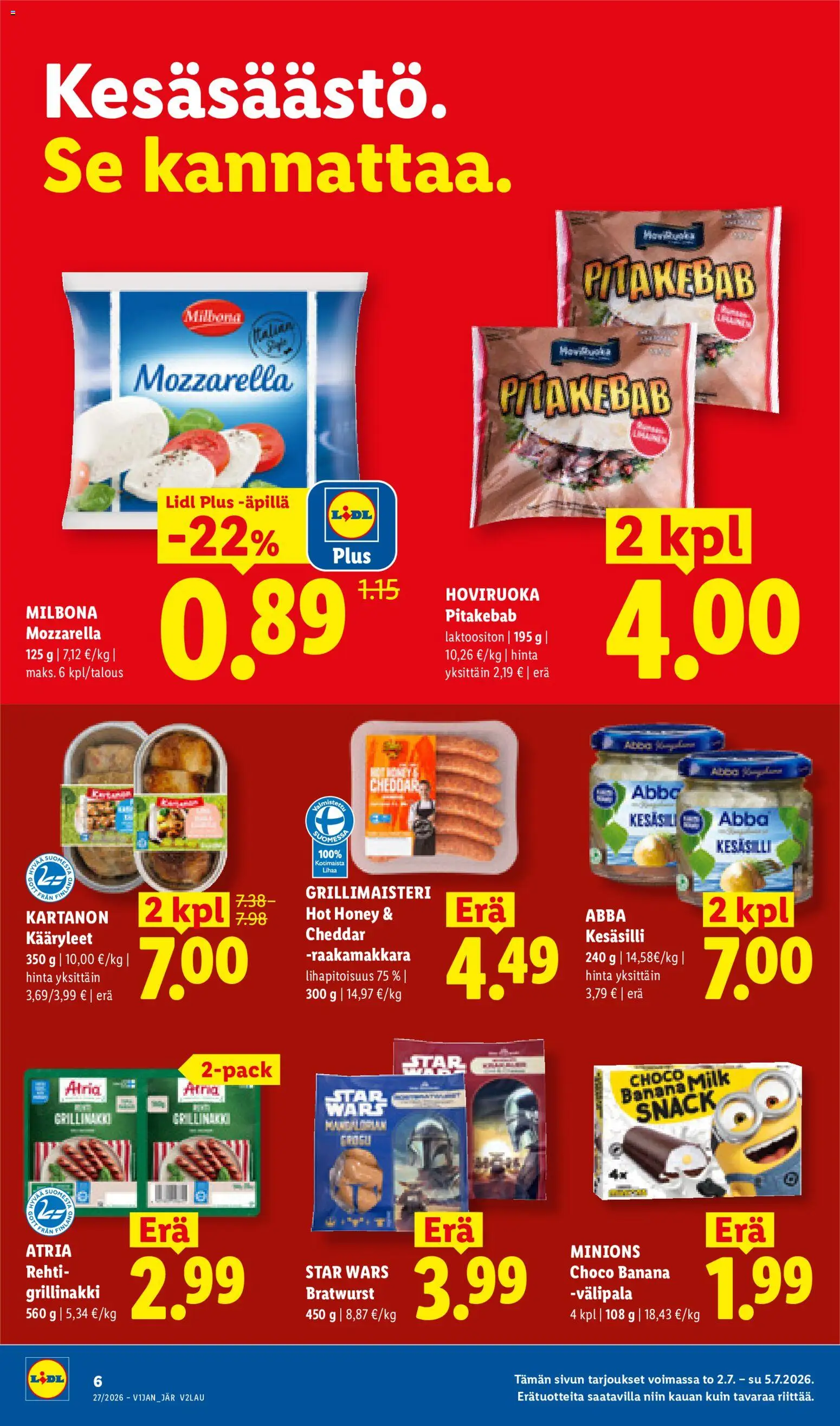 Lidl tarjoukset - Helsinki – voimassa 02/07/2026 alkaen | Sivu: 6 | Tuotteet: Mozzarella, Cheddar