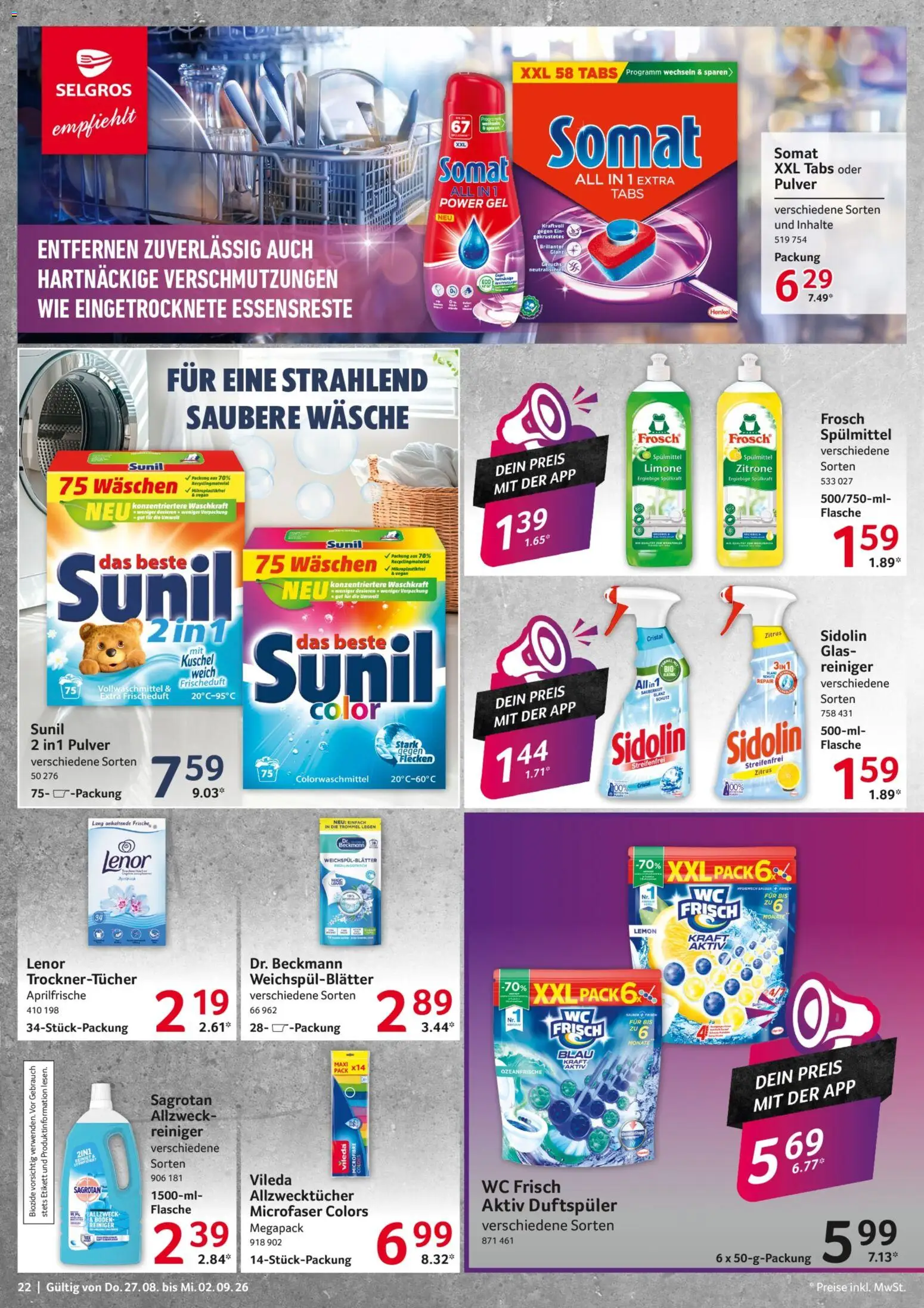 Selgros Prospekt – gültig ab 27.08.2026 | Seite: 22 | Produkte: Lenor, Wc frisch, Zitrone